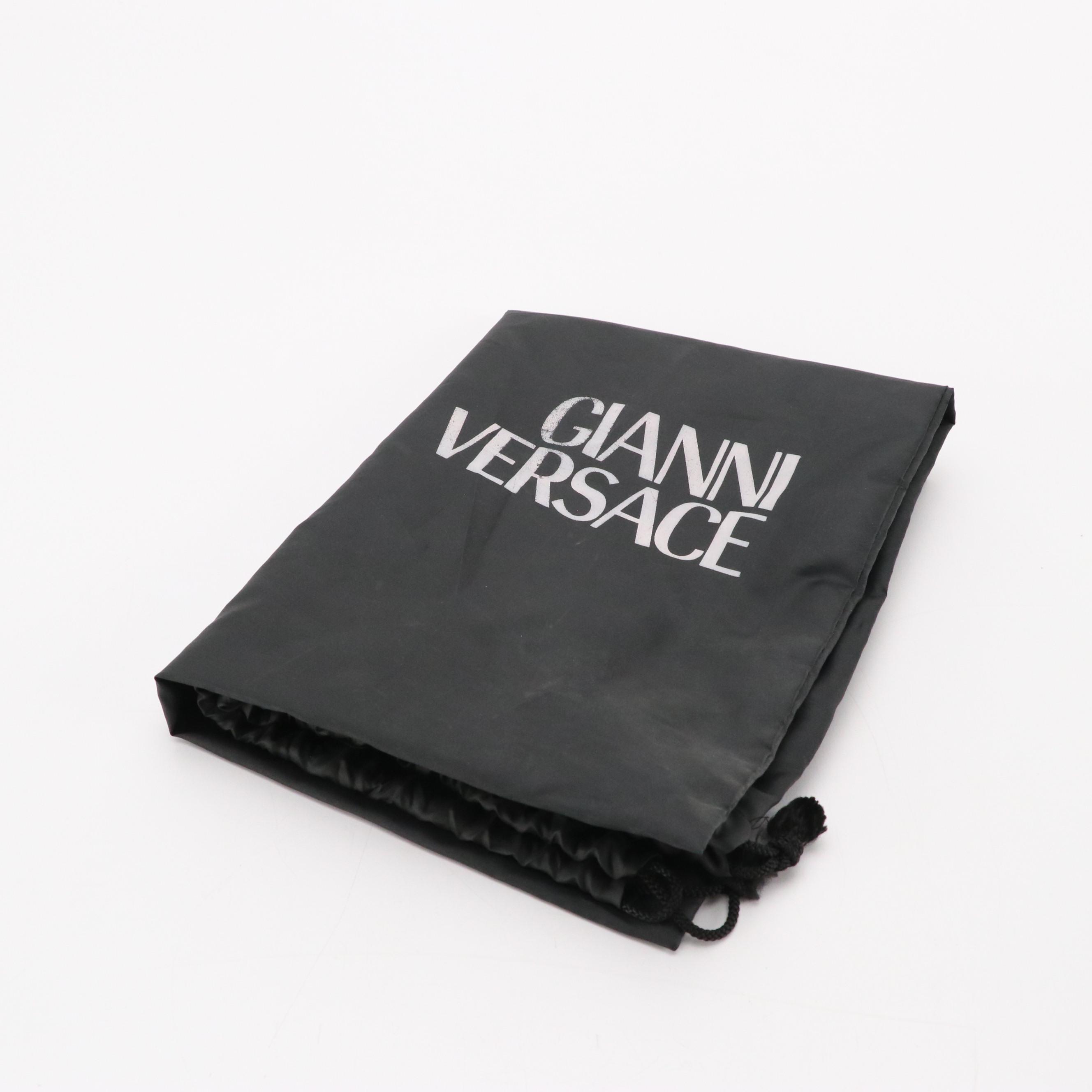Gianni Versace Square Sundance Top Handle Vanity Bag in Black Textured Leather