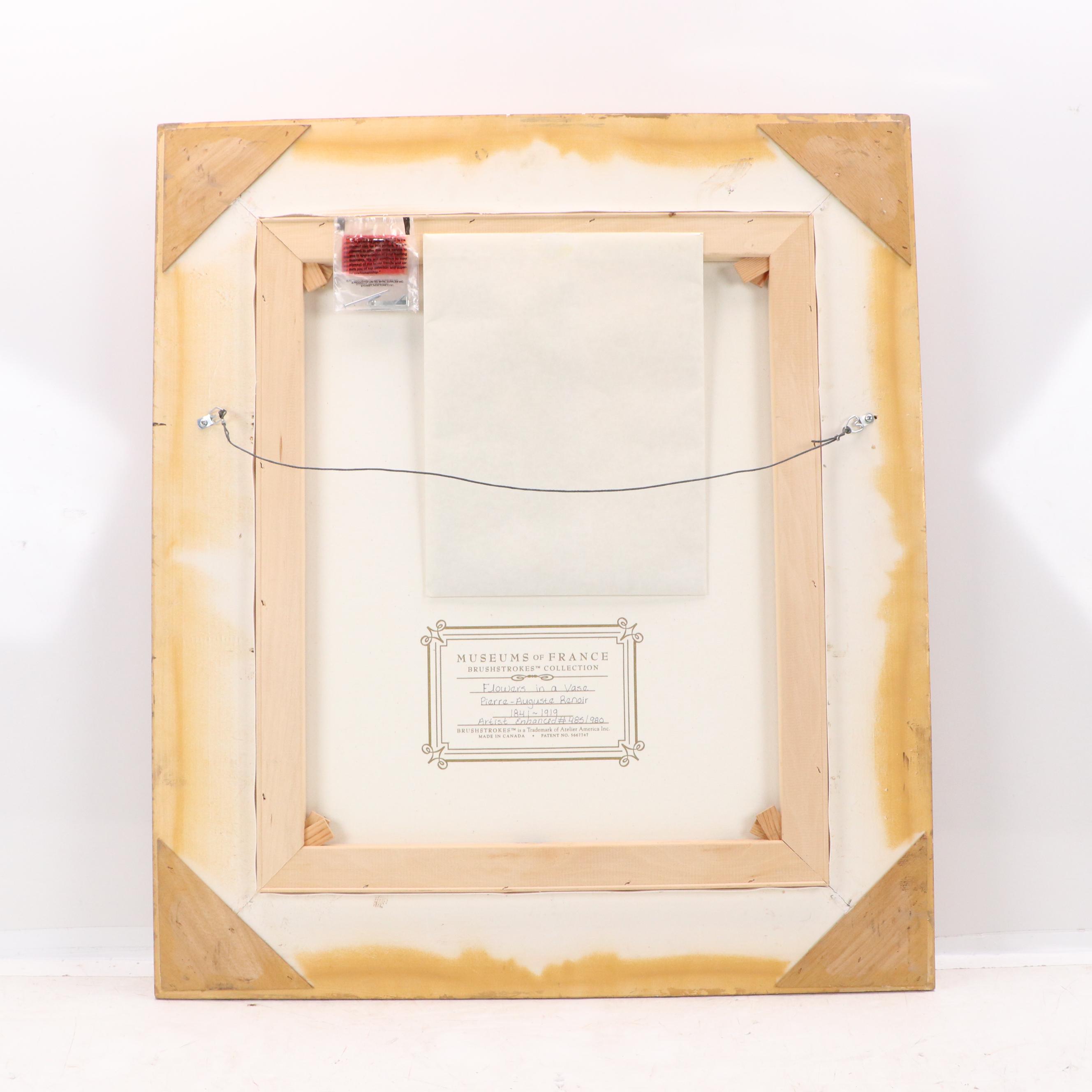 Hand-Painted Offset Lithograph After Renoir "Flowers in a Vase," 1998