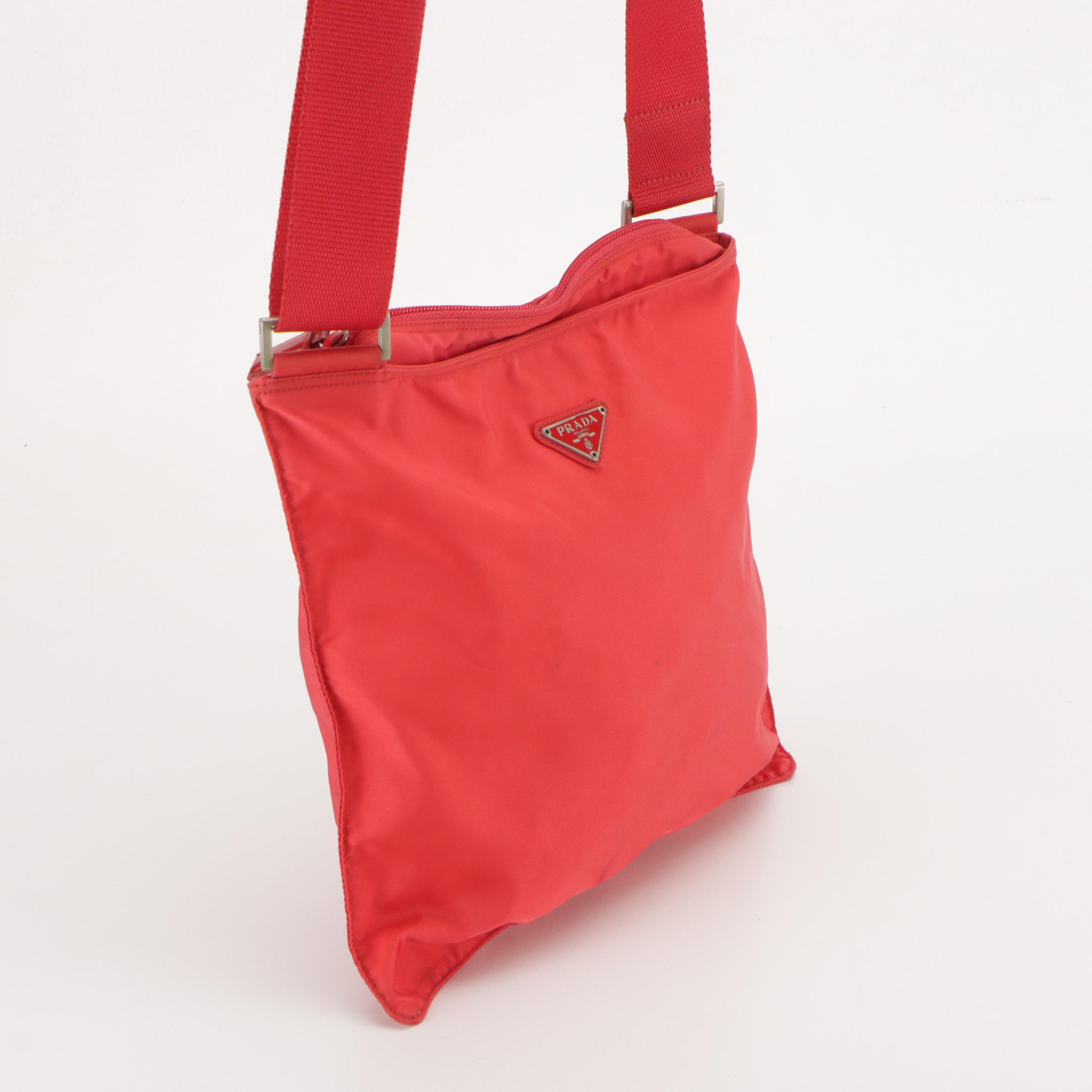 Prada Flat Crossbody Bag in Red Tessuto Nylon