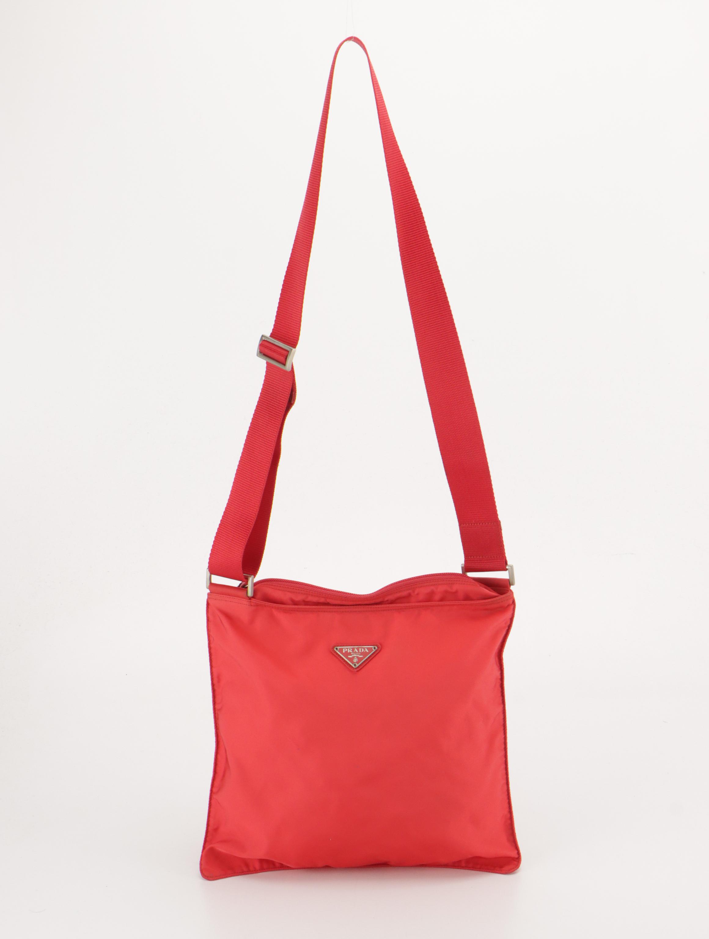 Prada Flat Crossbody Bag in Red Tessuto Nylon