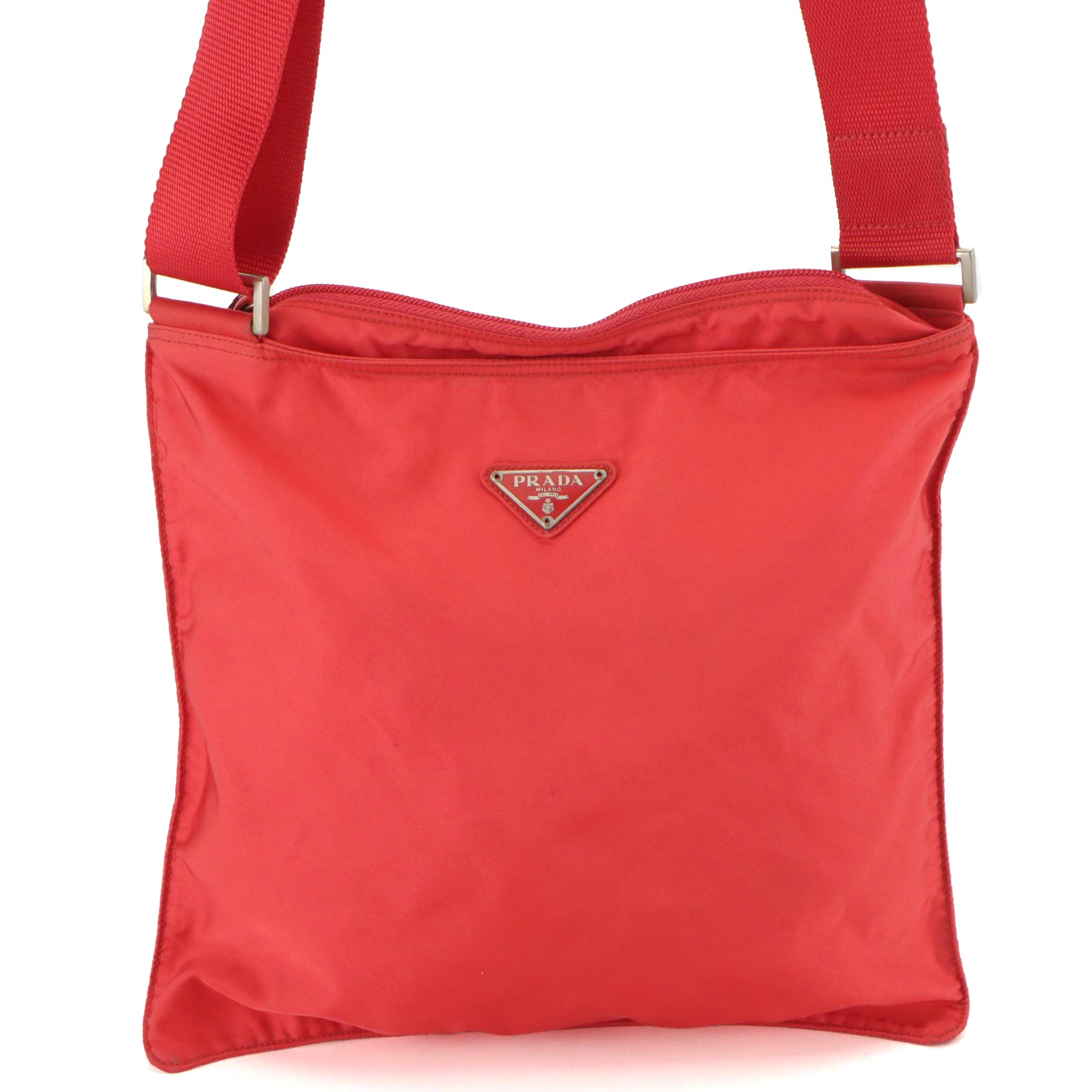 Prada Flat Crossbody Bag in Red Tessuto Nylon