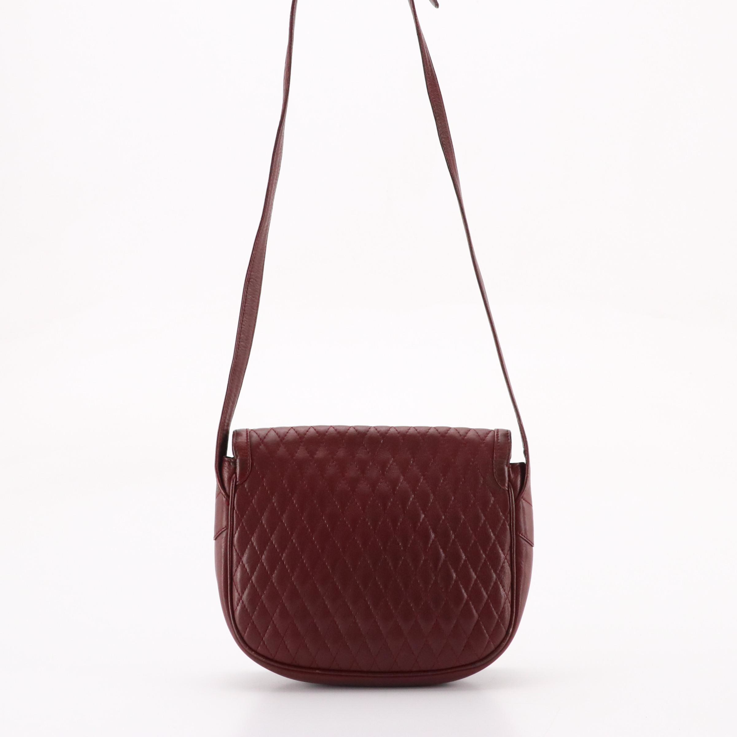 Celine Vintage Saddle-Flap Shoulder Bag in Burgundy Diamond-Stitched Leather