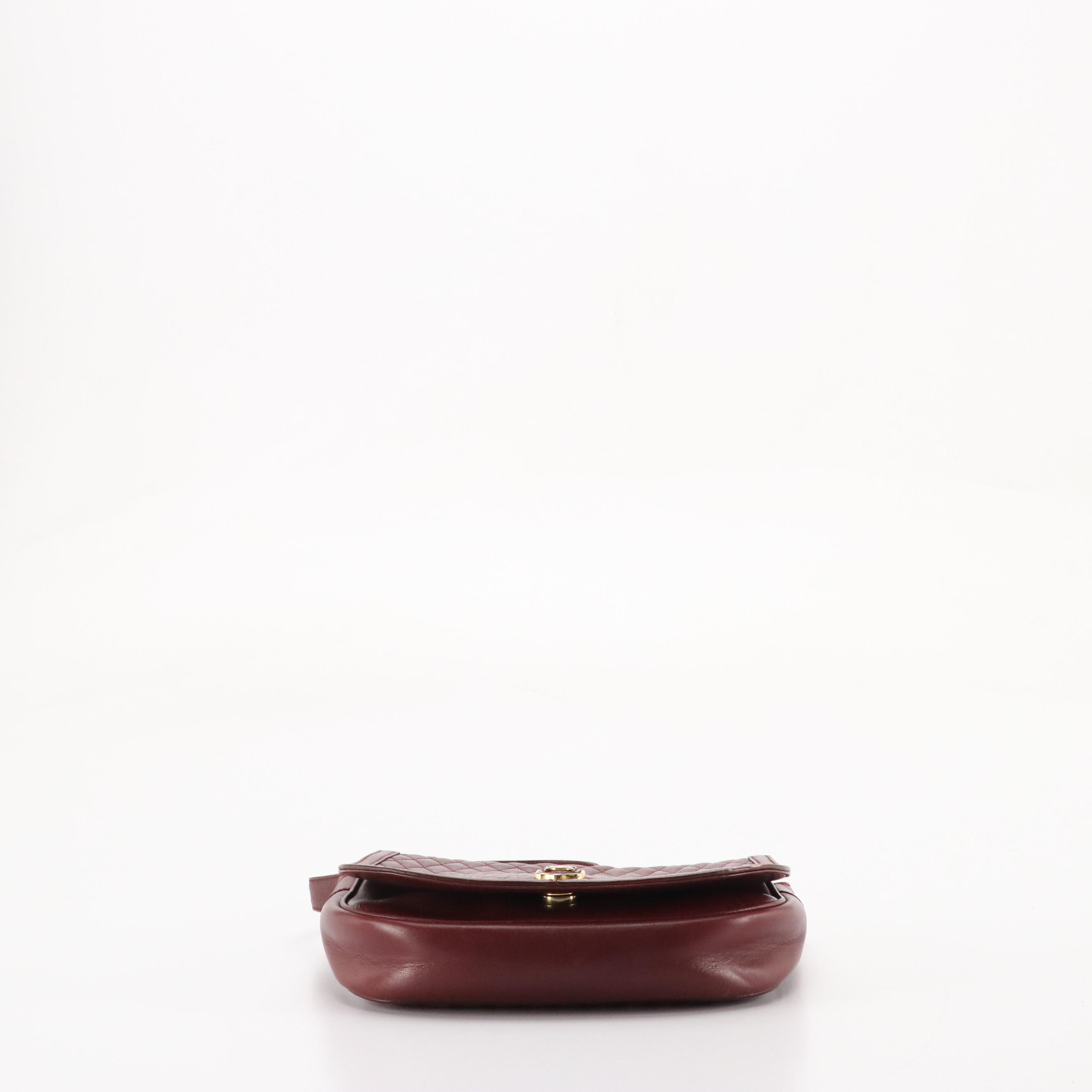Celine Vintage Saddle-Flap Shoulder Bag in Burgundy Diamond-Stitched Leather