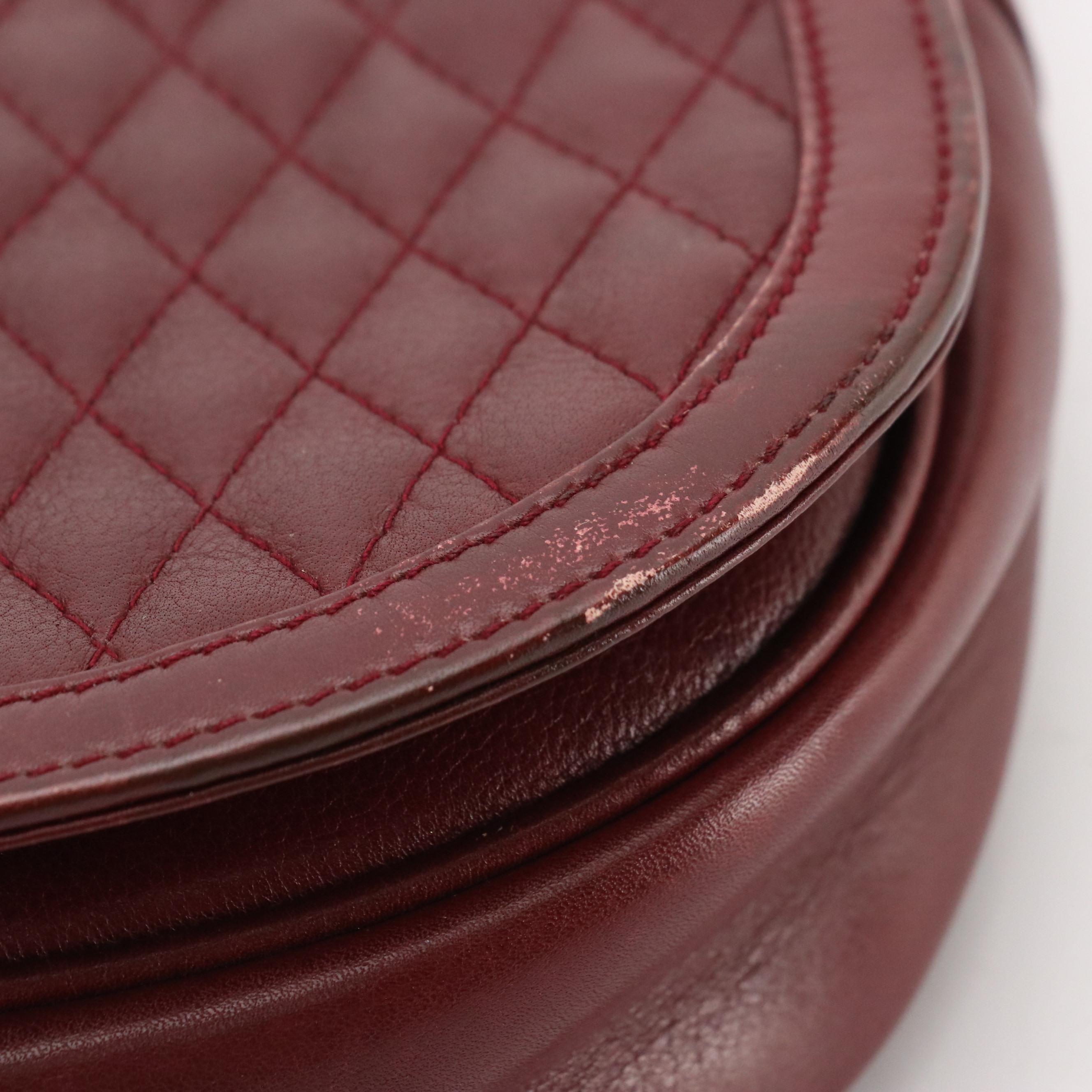 Celine Vintage Saddle-Flap Shoulder Bag in Burgundy Diamond-Stitched Leather