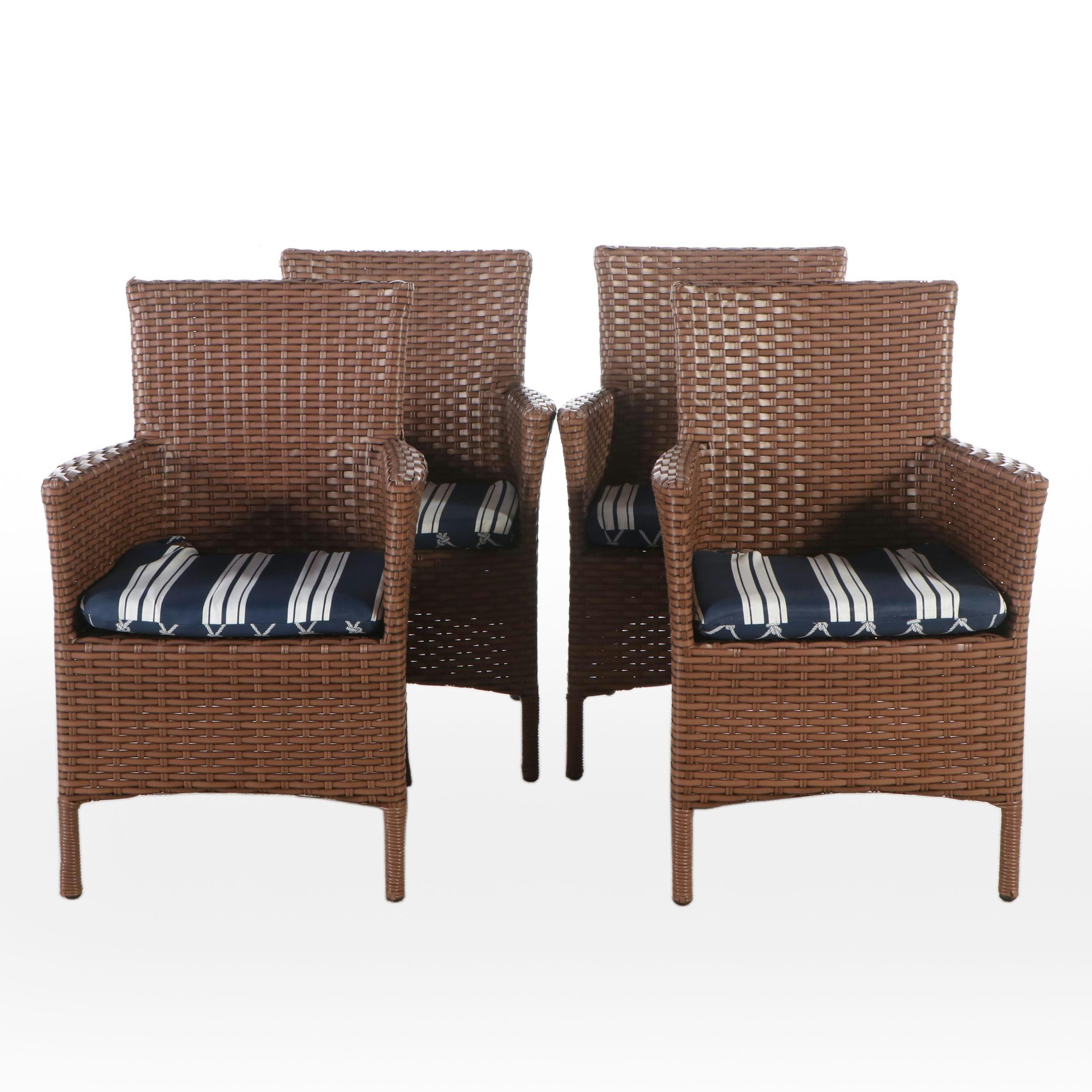 Set of Four Contemporary Resin Wicker Patio Armchairs