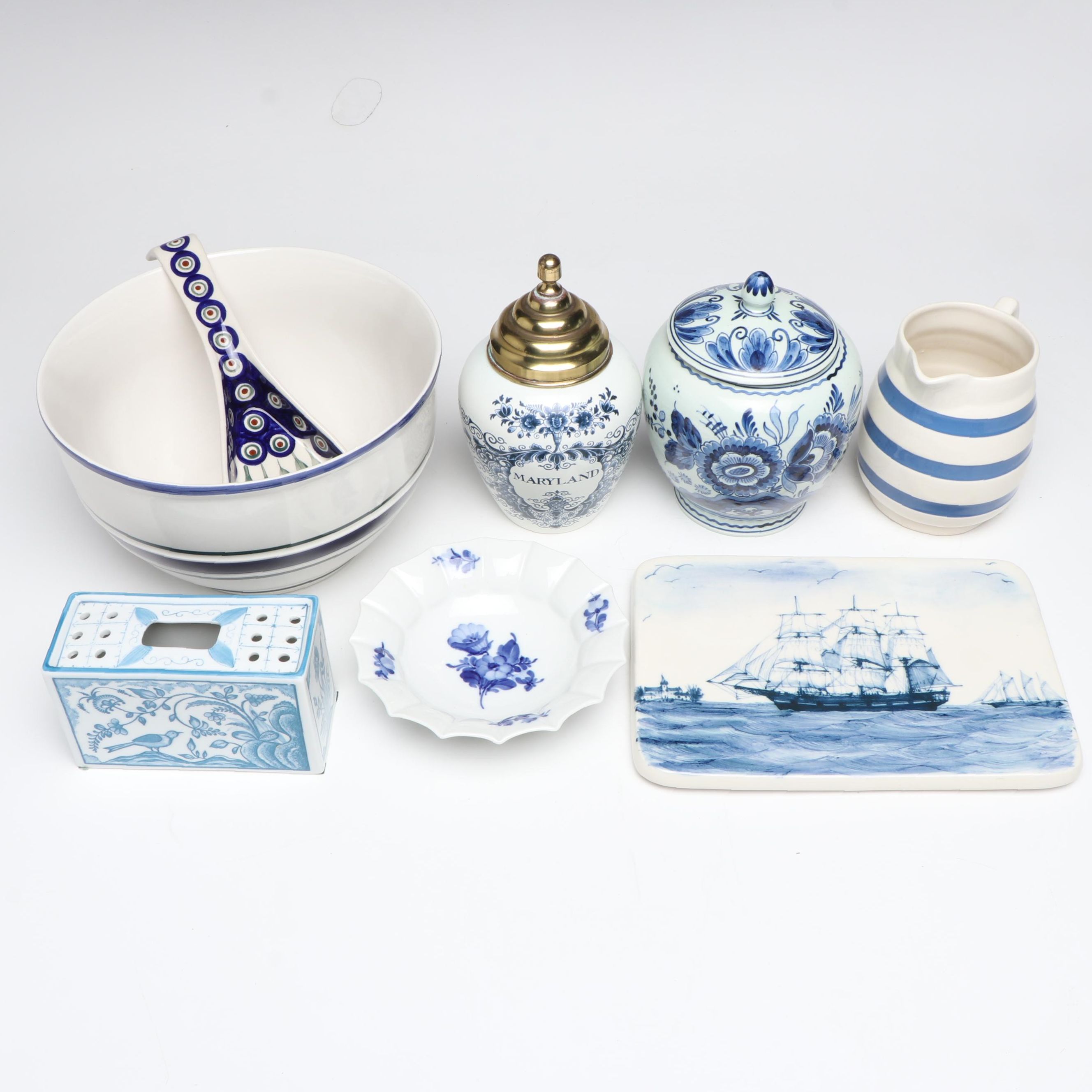Delft "Maryland" Porcelain Tobacco Jar and Other Ceramic Table Accessories