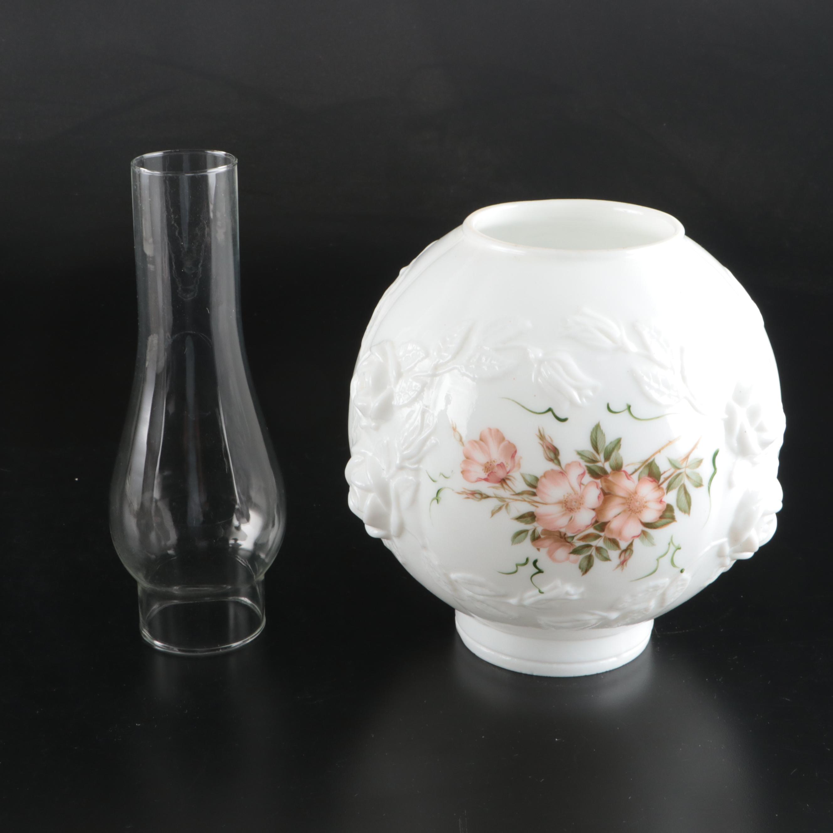 Victorian Style Pressed Milk Glass Floral Decorated Table Lamps