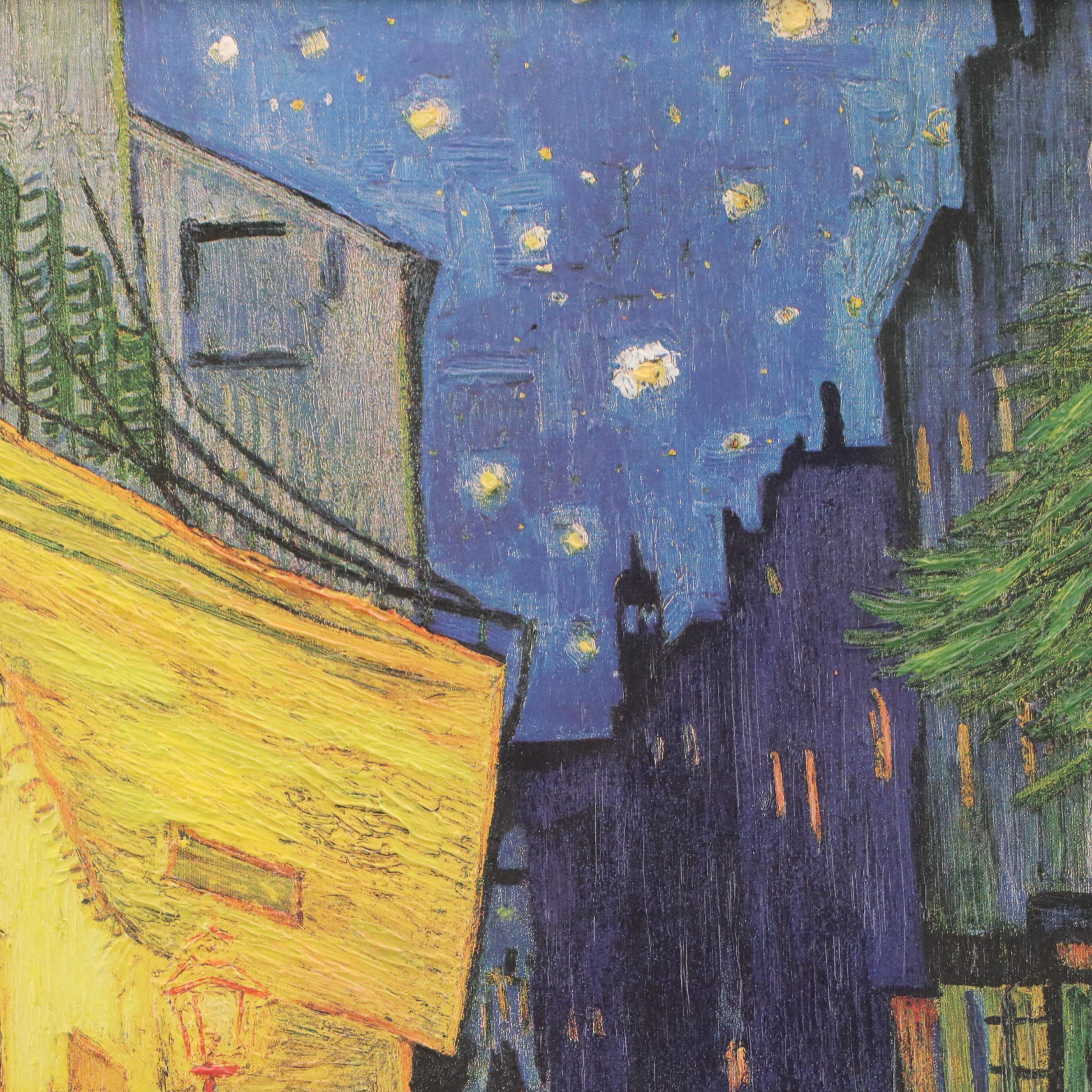 Hand-Painted Offset Lithograph After Van Gogh "The Cafe," 1997