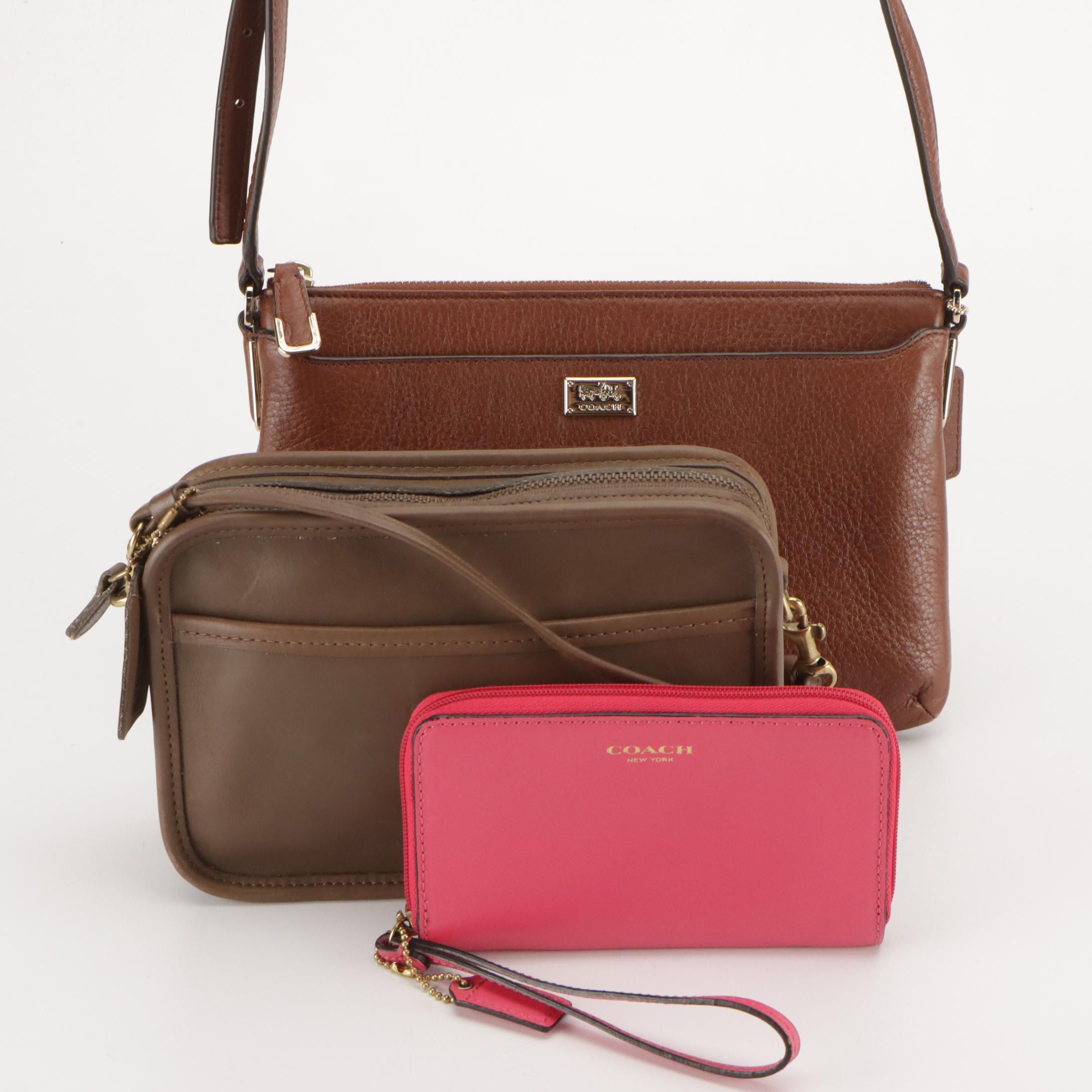 Coach Mocha Brown Carnival Crossbody Bag, Hot Pink Leather Zip Wallet, Other Bag