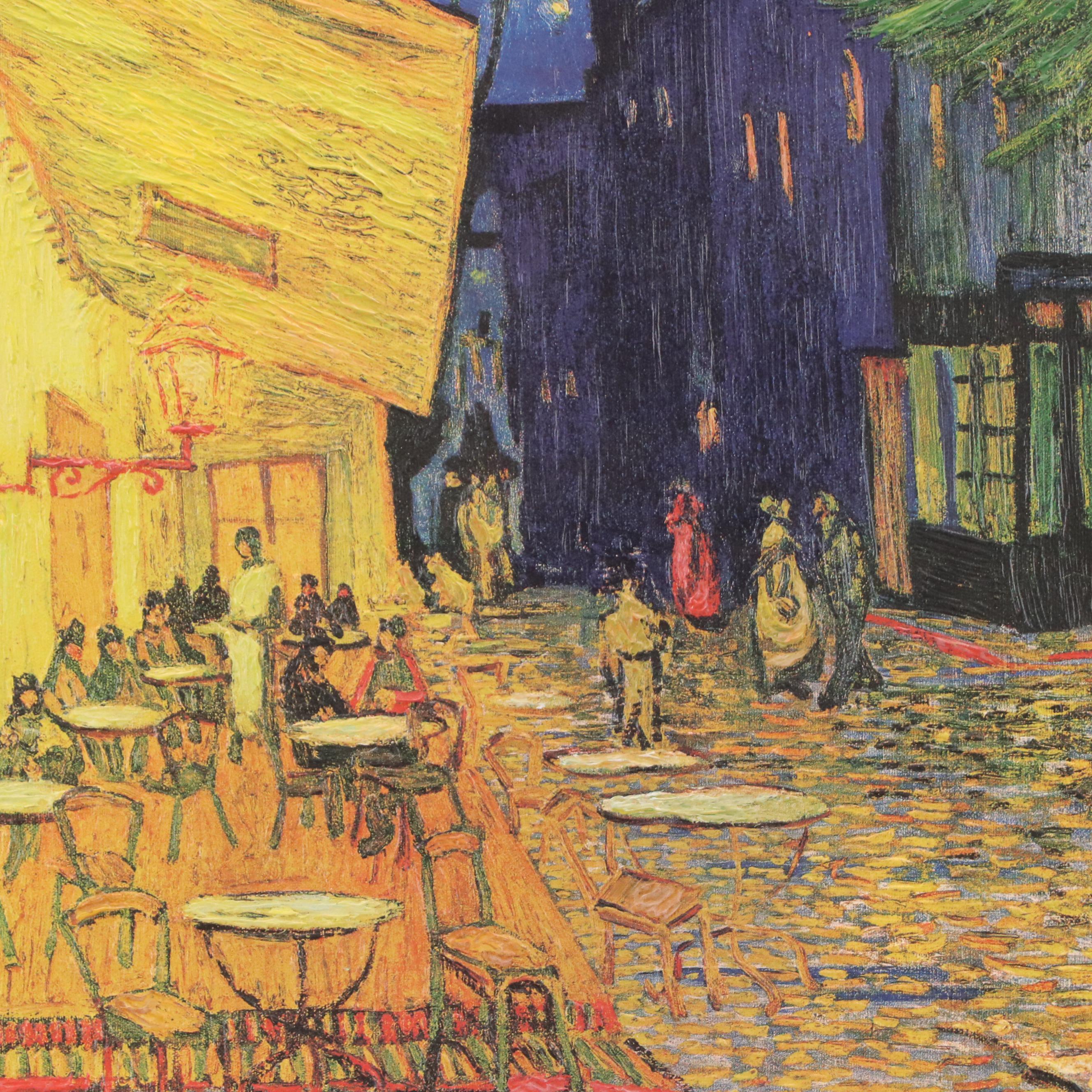 Hand-Painted Offset Lithograph After Van Gogh "The Cafe," 1997