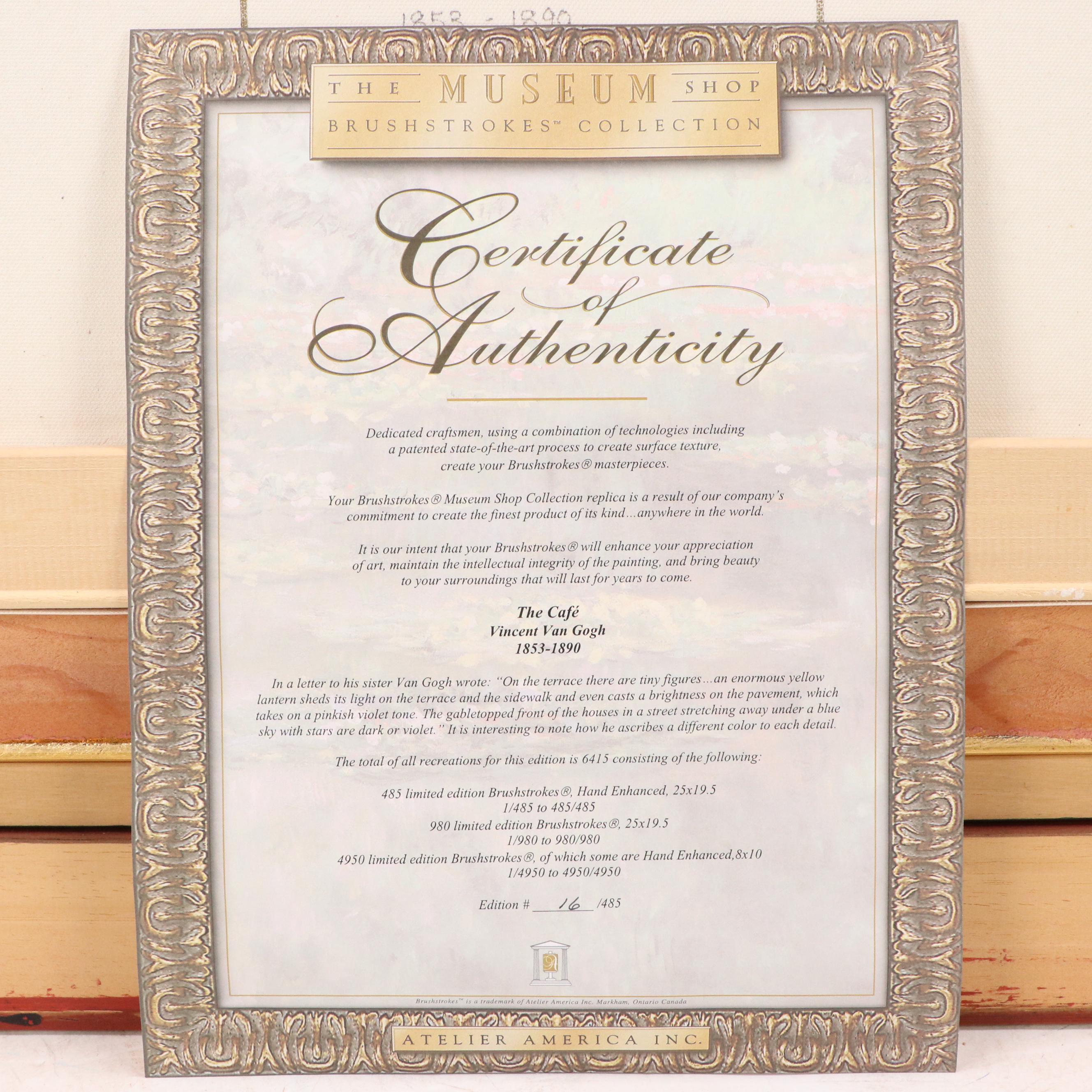 Hand-Painted Offset Lithograph After Van Gogh "The Cafe," 1997