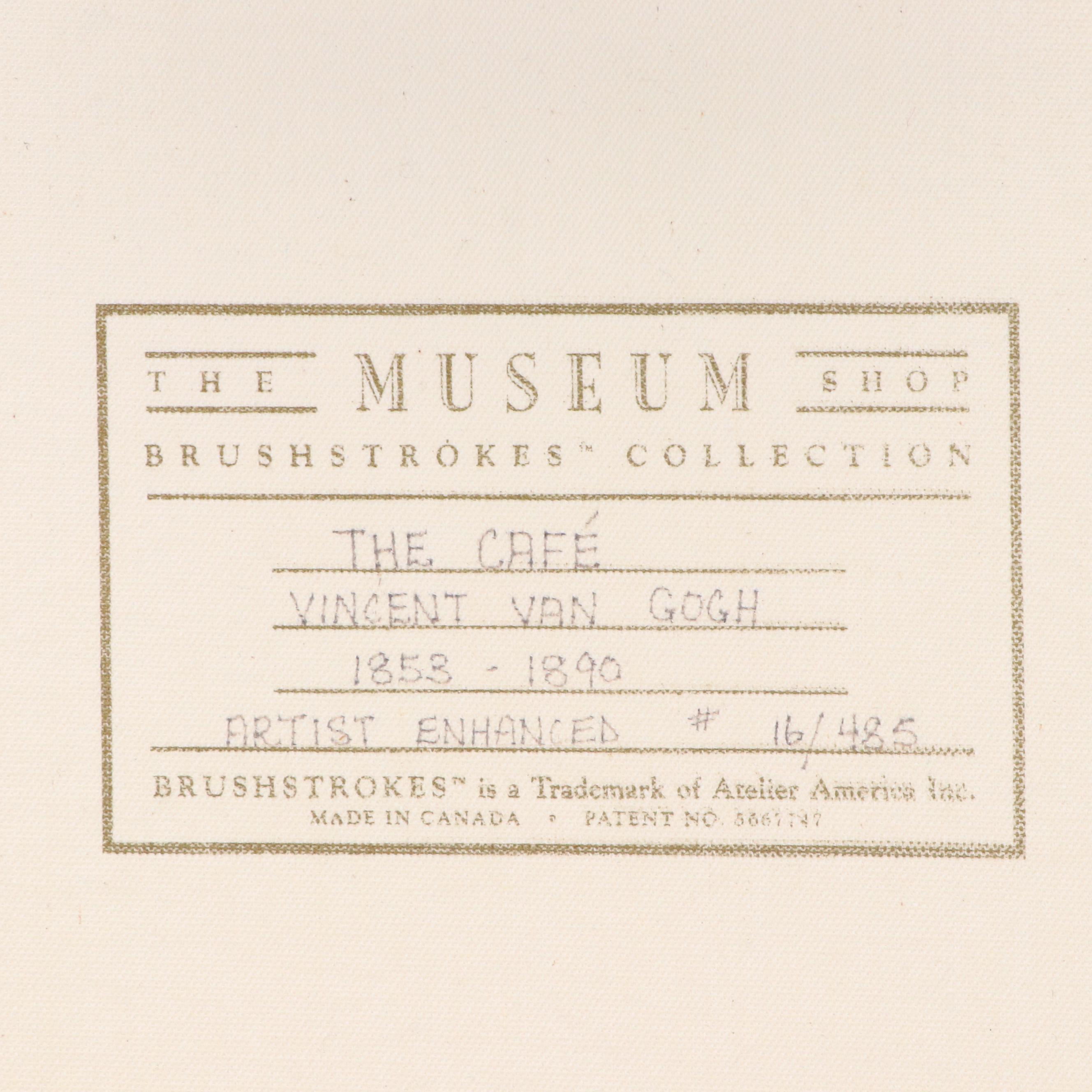 Hand-Painted Offset Lithograph After Van Gogh "The Cafe," 1997