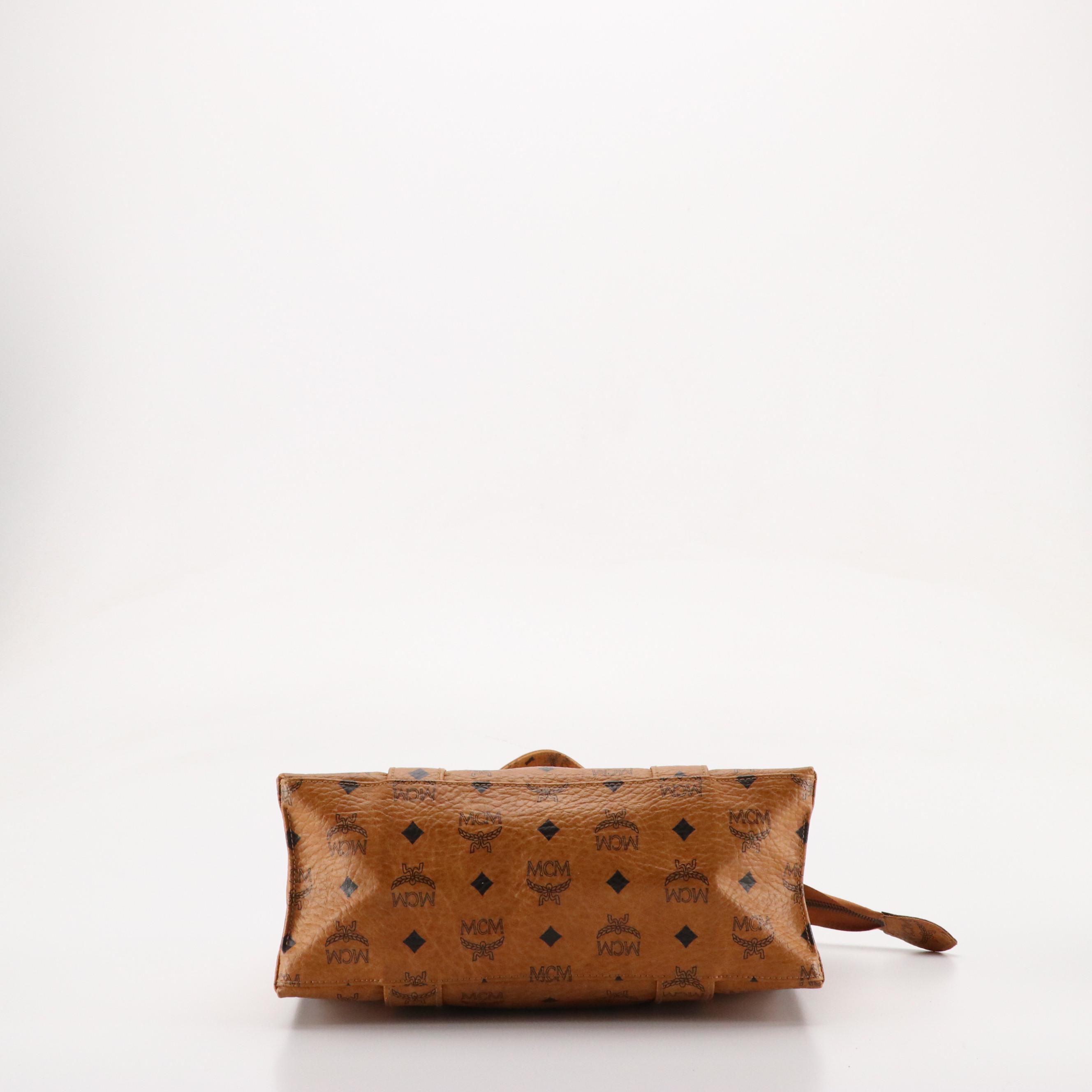 MCM Long Handle Zip Tote in Cognac Visetos Canvas