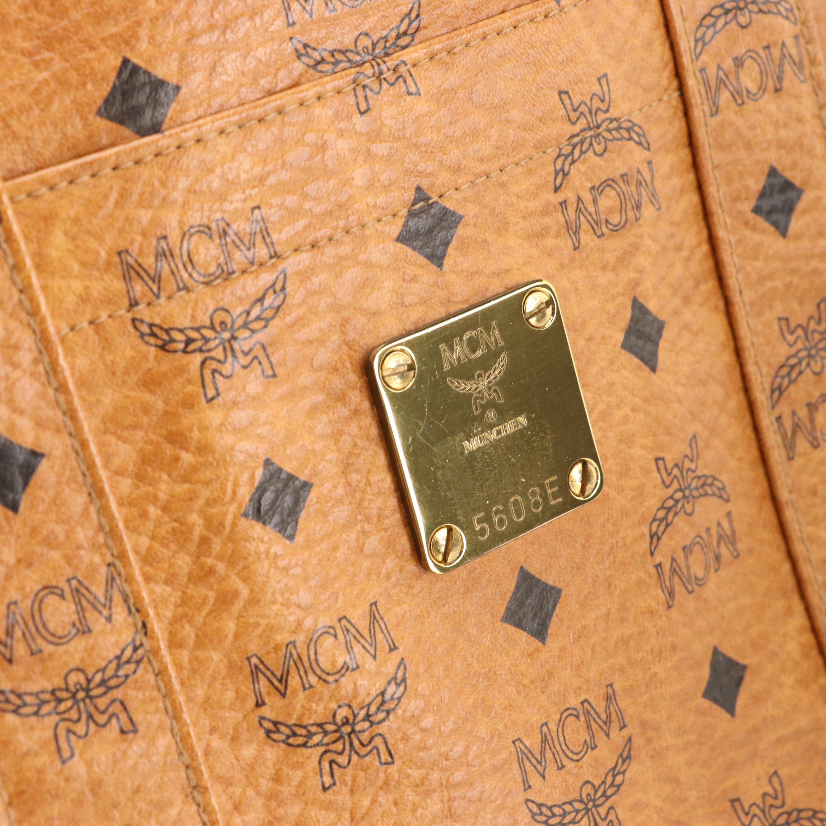 MCM Long Handle Zip Tote in Cognac Visetos Canvas