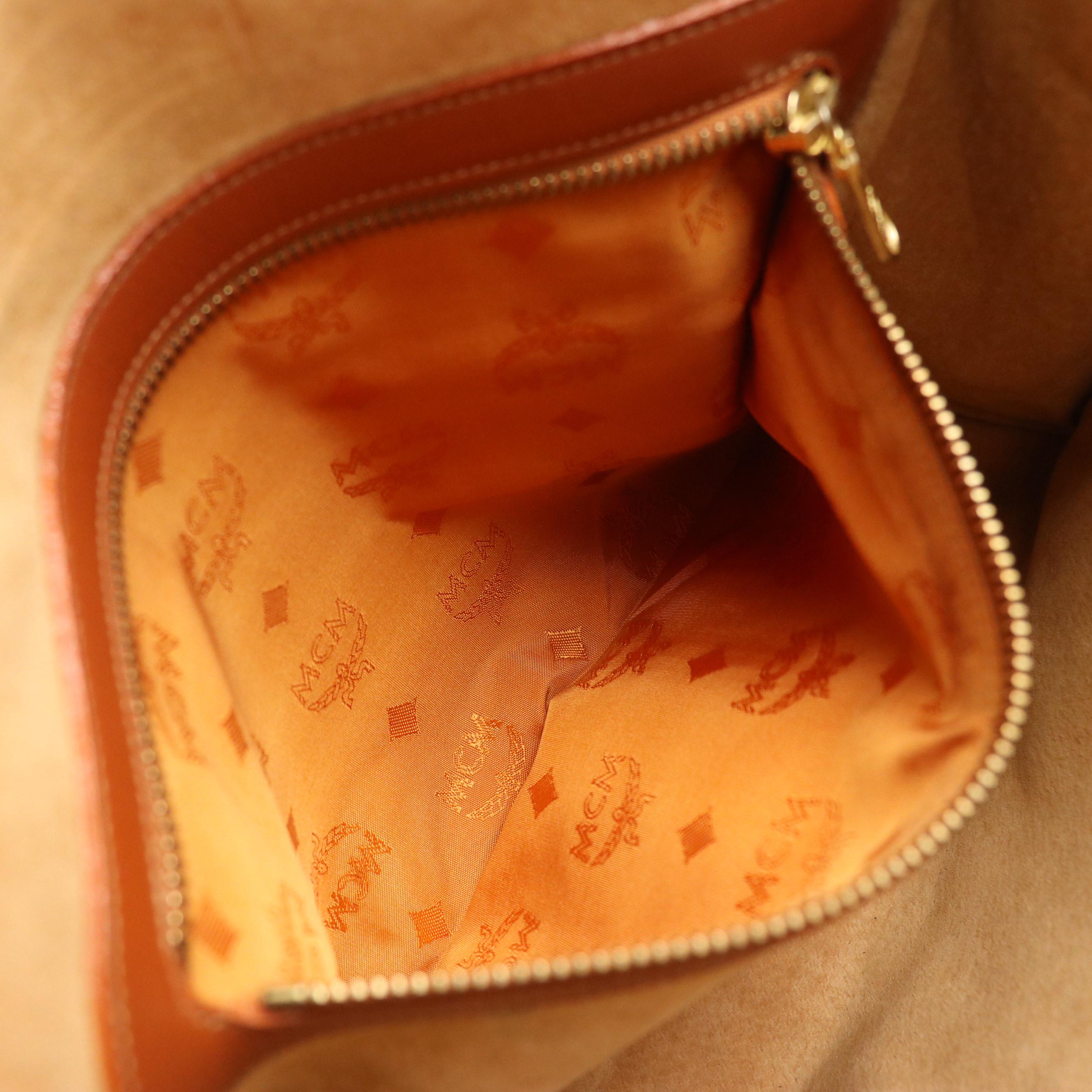 MCM Long Handle Zip Tote in Cognac Visetos Canvas