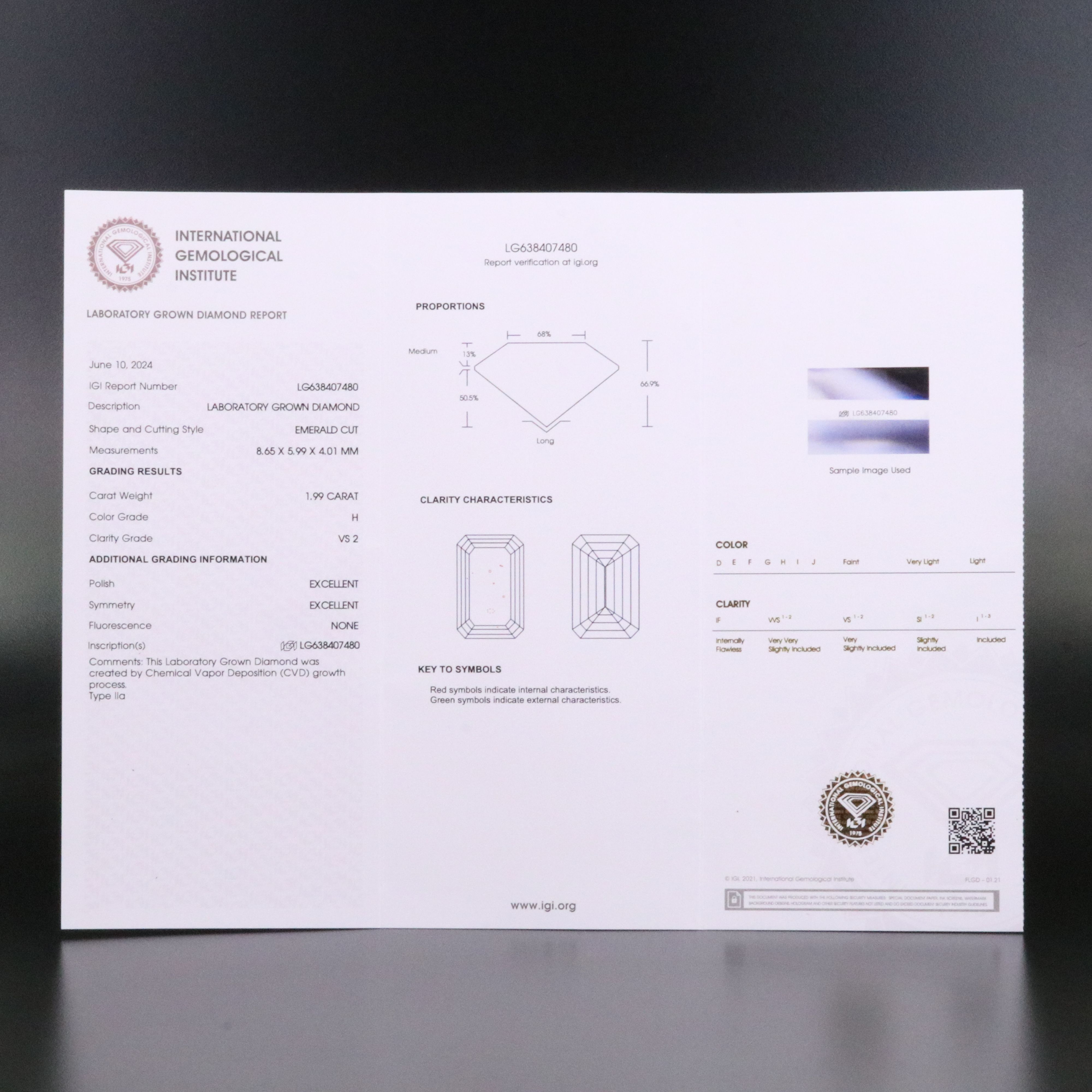 Loose 1.99 CT Lab Grown Diamond with IGI Report