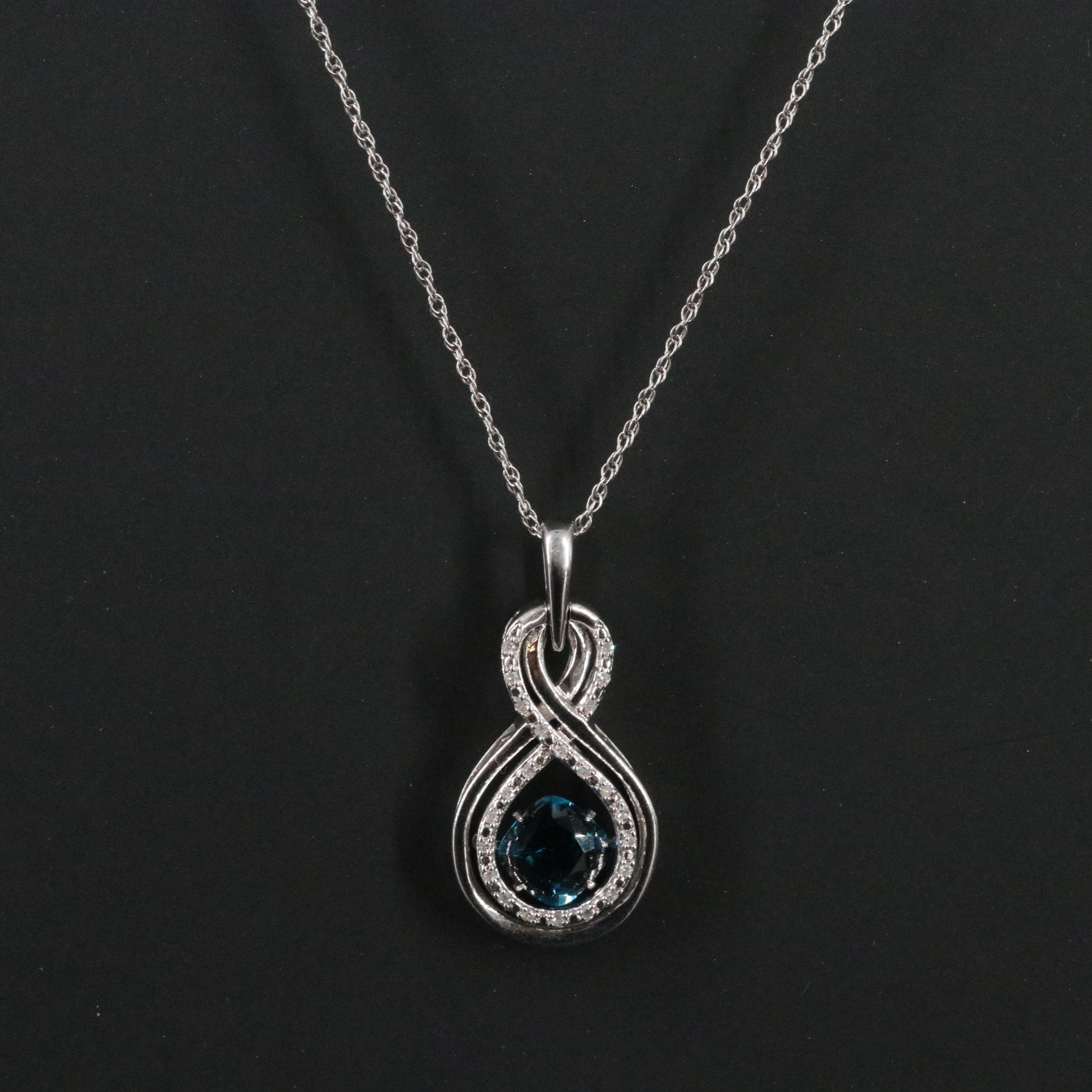 Sterling London Blue Topaz and Diamond Figure 8 Pendant Necklace