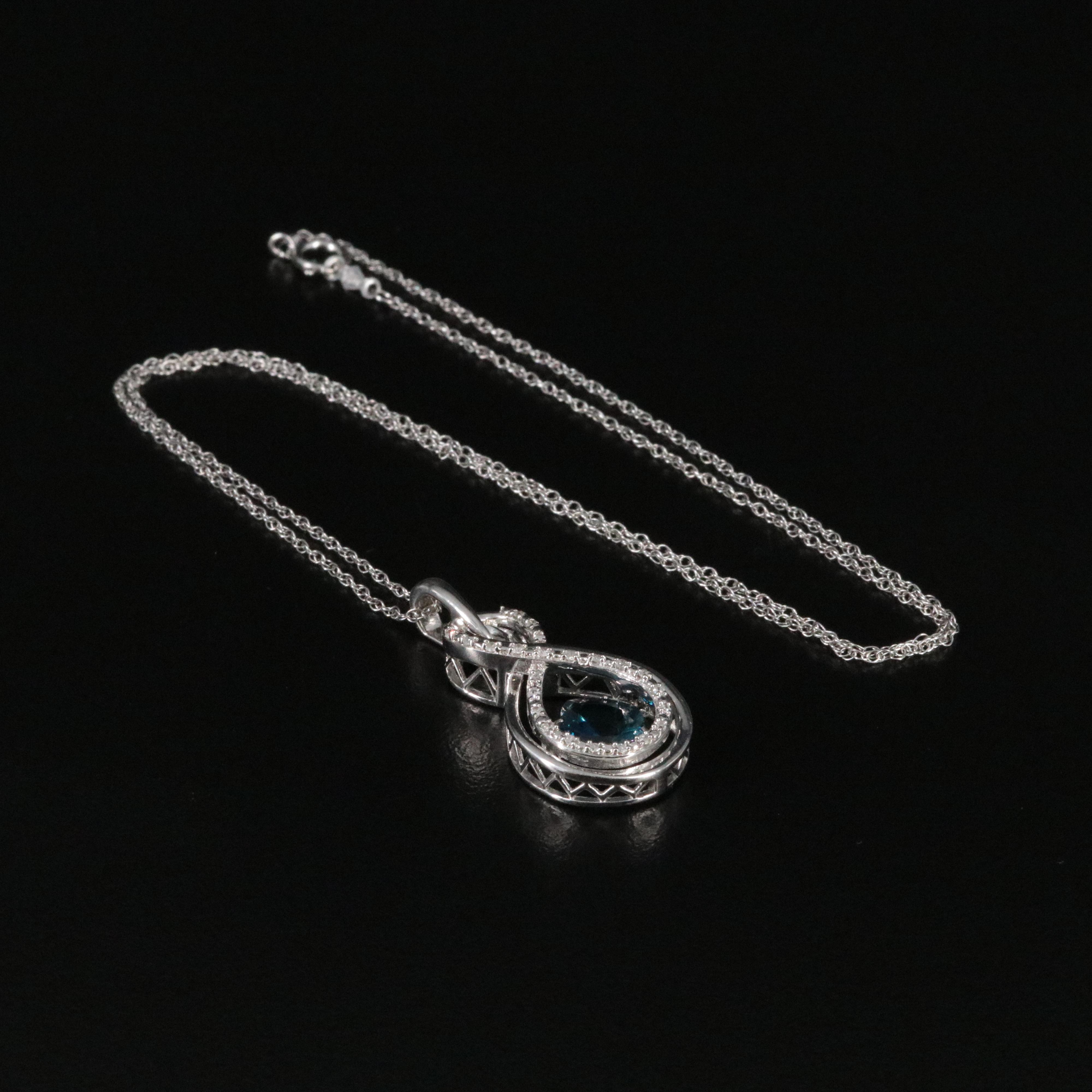 Sterling London Blue Topaz and Diamond Figure 8 Pendant Necklace