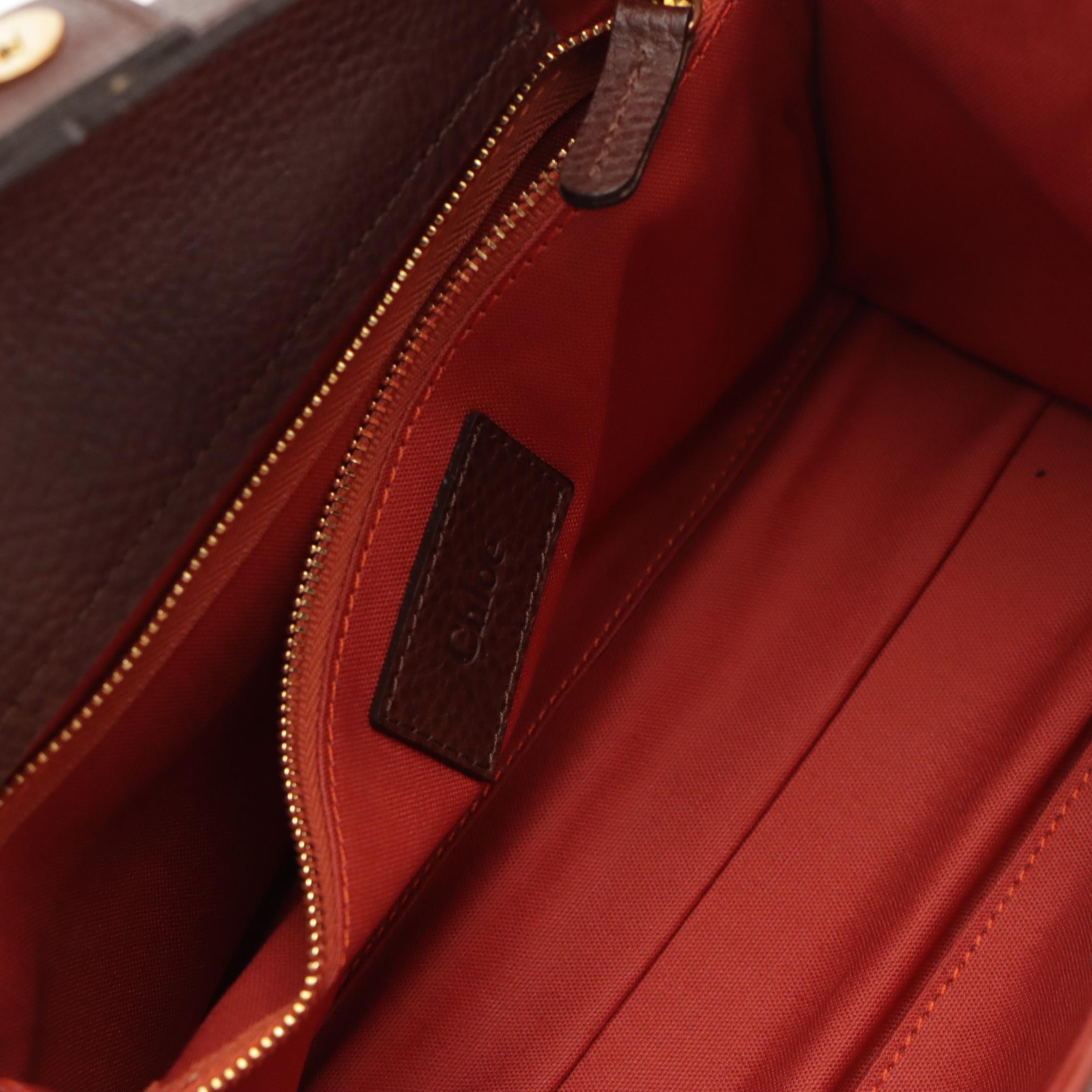 Chloé Orange Cable Knit Top Handle Bag with Brown Leather Trim