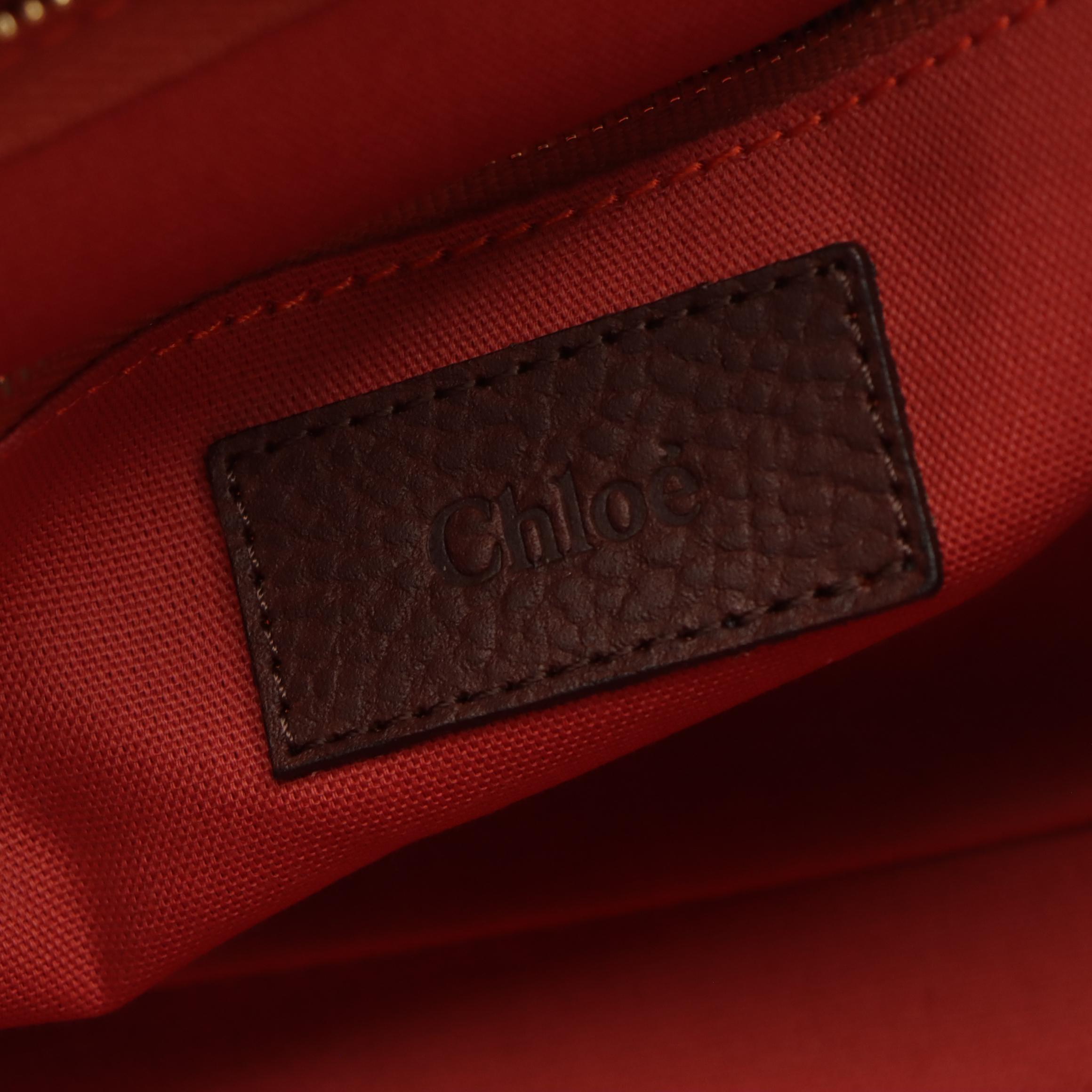 Chloé Orange Cable Knit Top Handle Bag with Brown Leather Trim