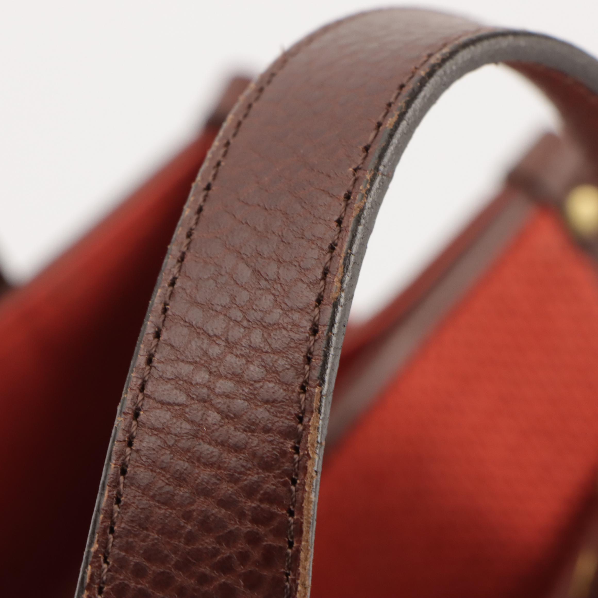 Chloé Orange Cable Knit Top Handle Bag with Brown Leather Trim