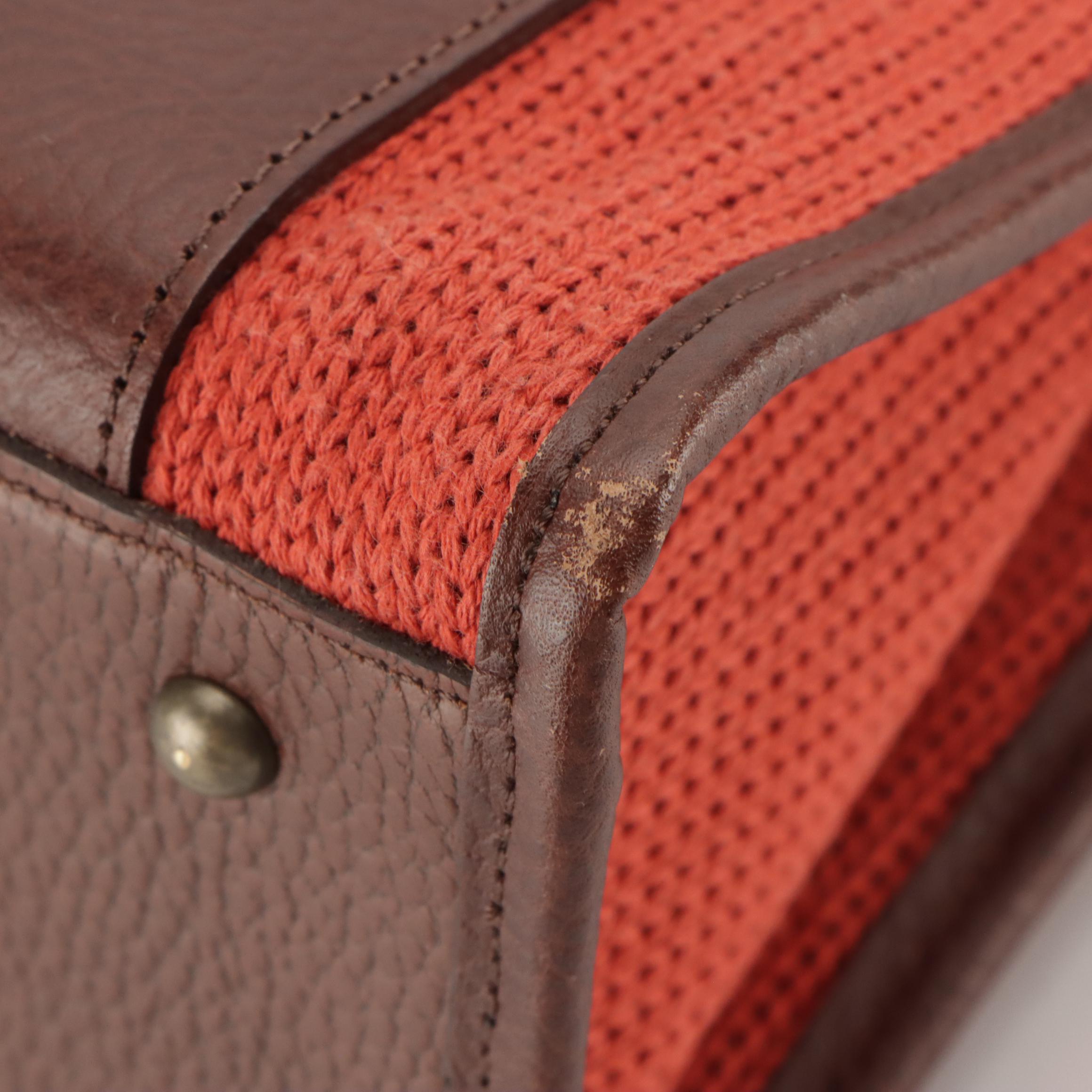 Chloé Orange Cable Knit Top Handle Bag with Brown Leather Trim