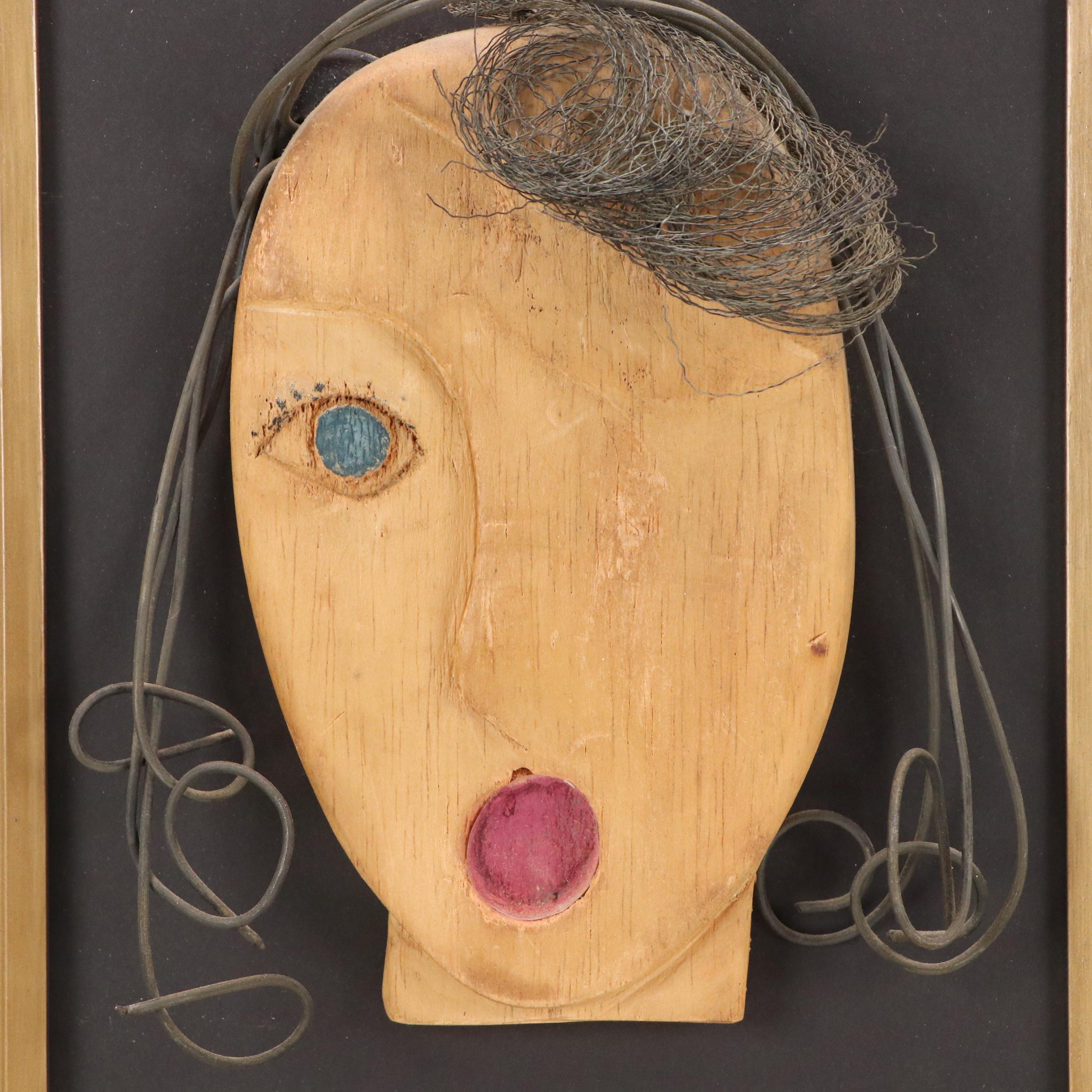 Abstract Figurative Mixed Media Assemblage of Woman With Mouth Agape