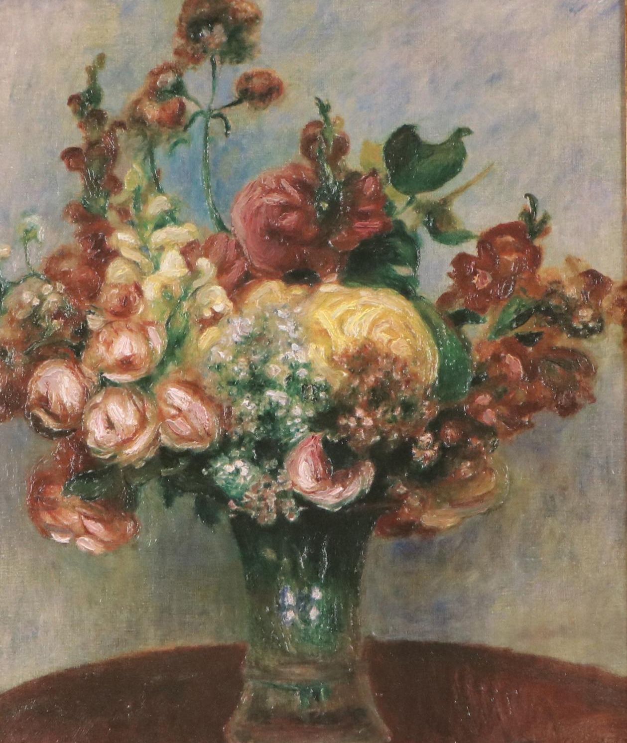 Hand-Painted Offset Lithograph After Renoir "Flowers in a Vase," 1998