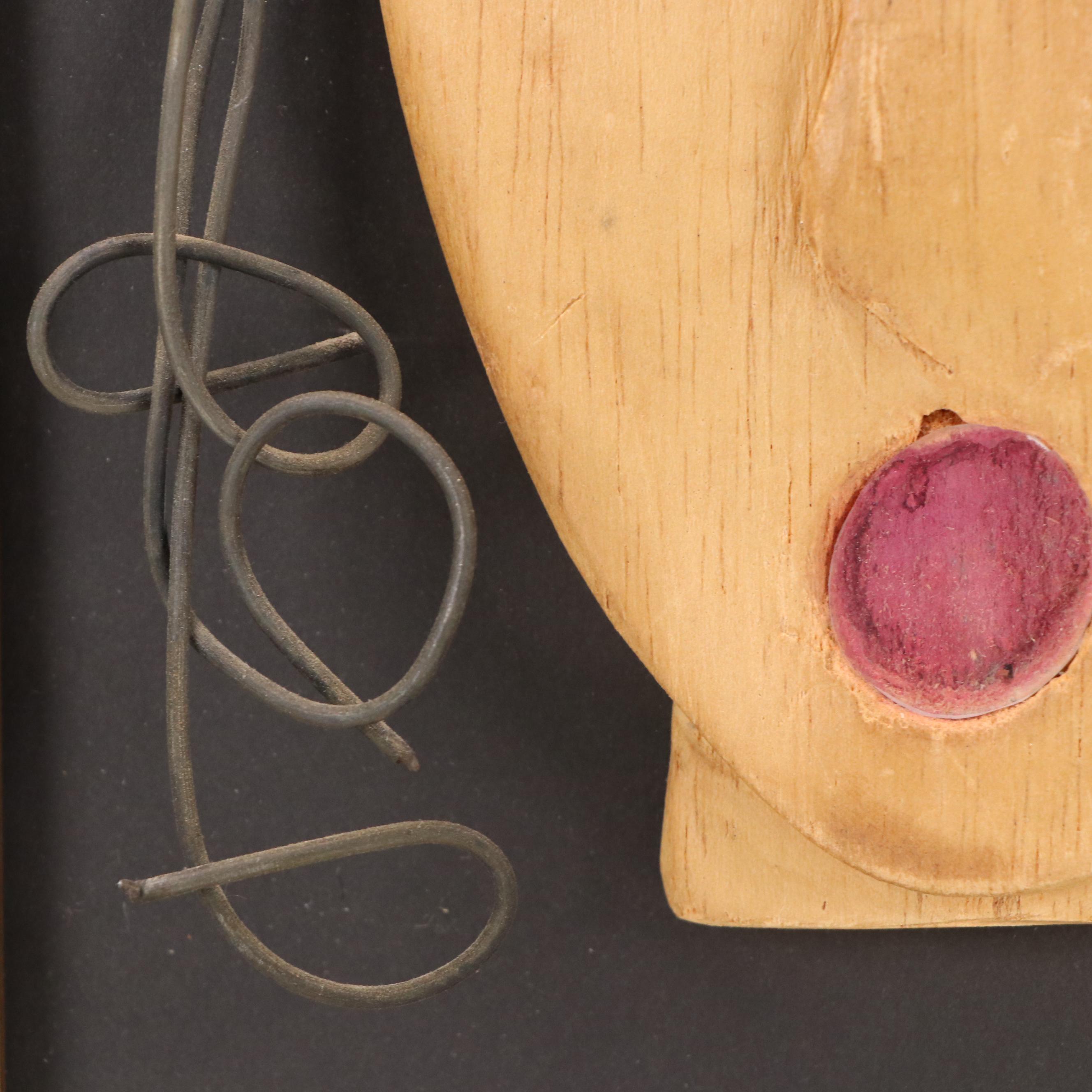 Abstract Figurative Mixed Media Assemblage of Woman With Mouth Agape