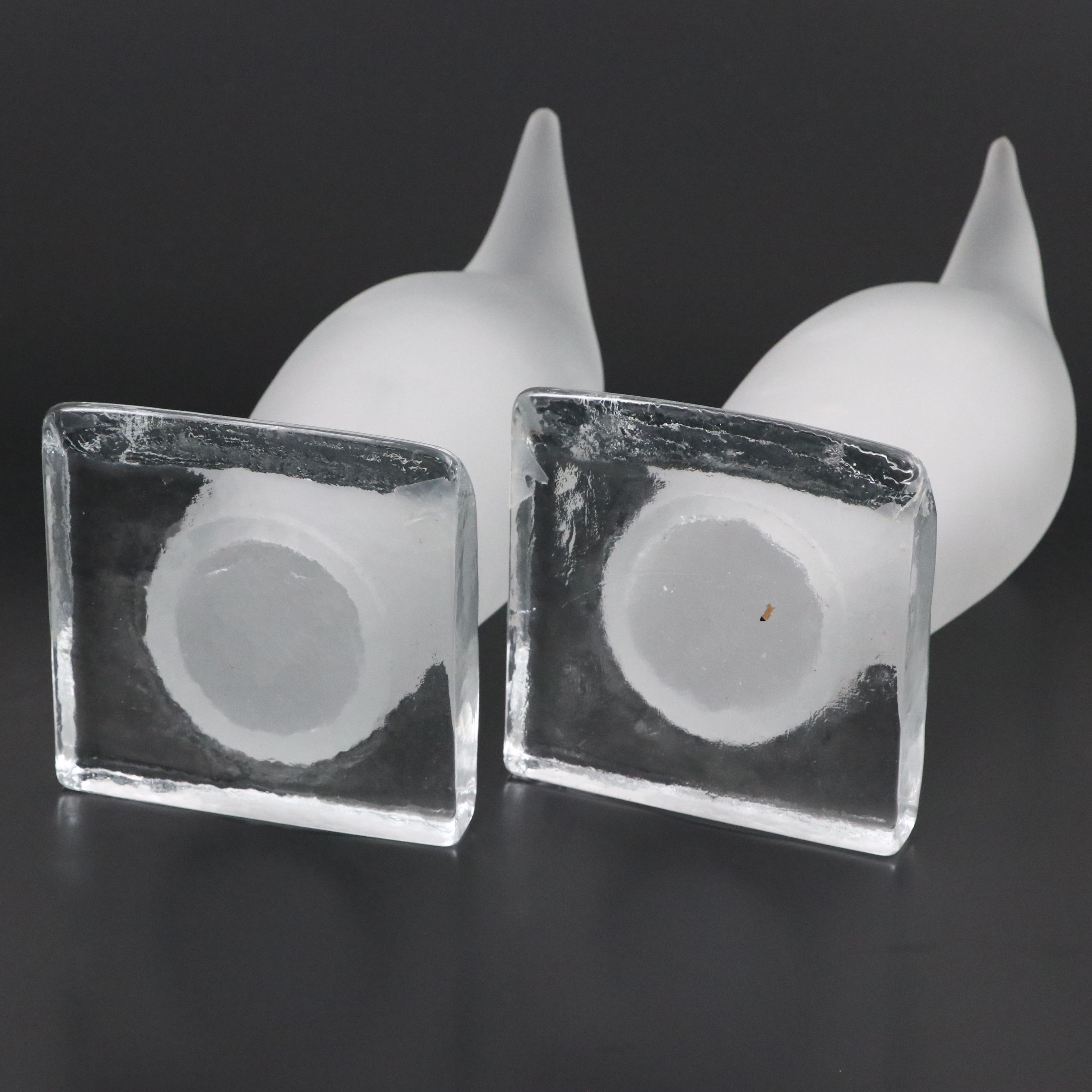 Frosted and Clear Glass Penguin Bookends