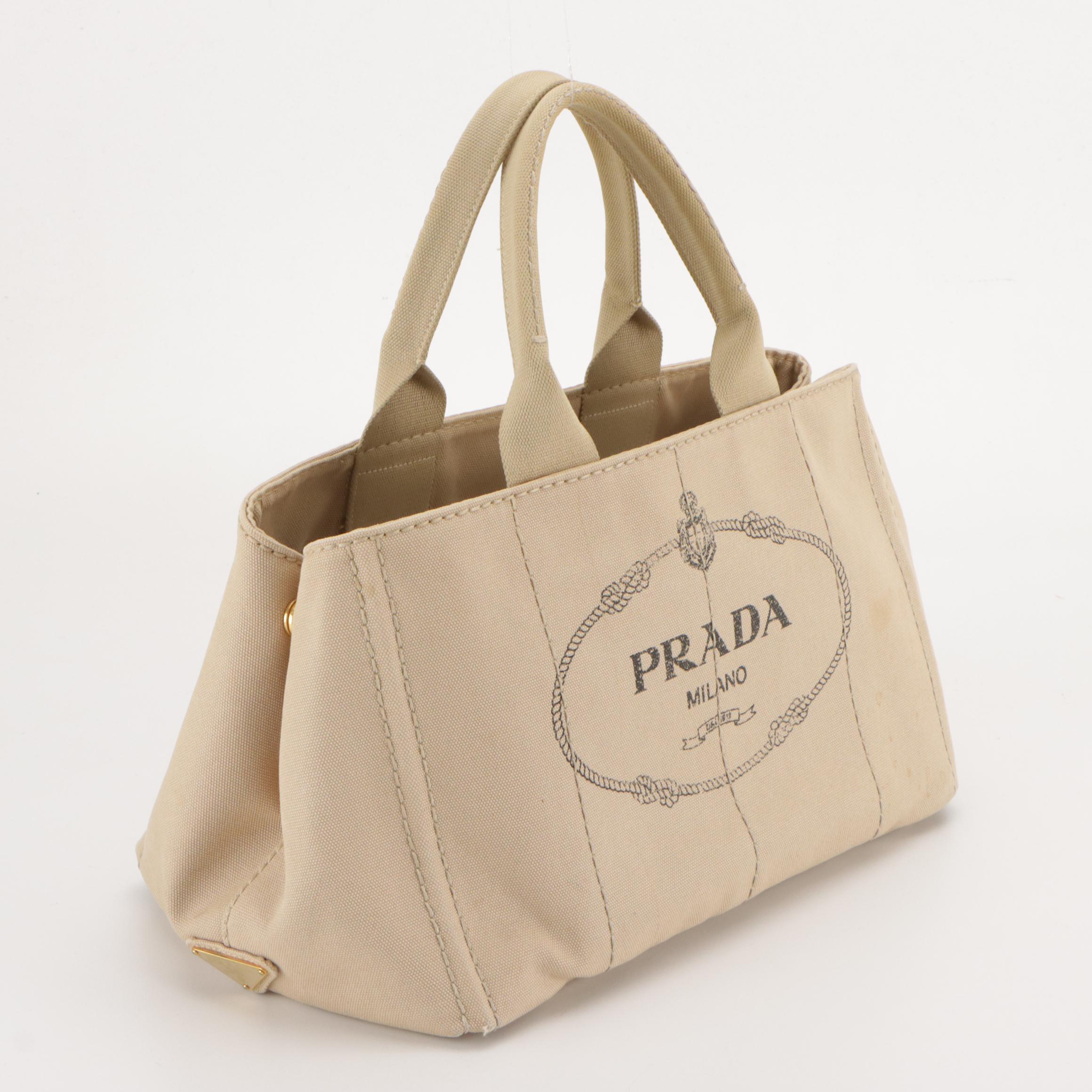 Prada Large Canapa Tote Bag in Beige Canvas