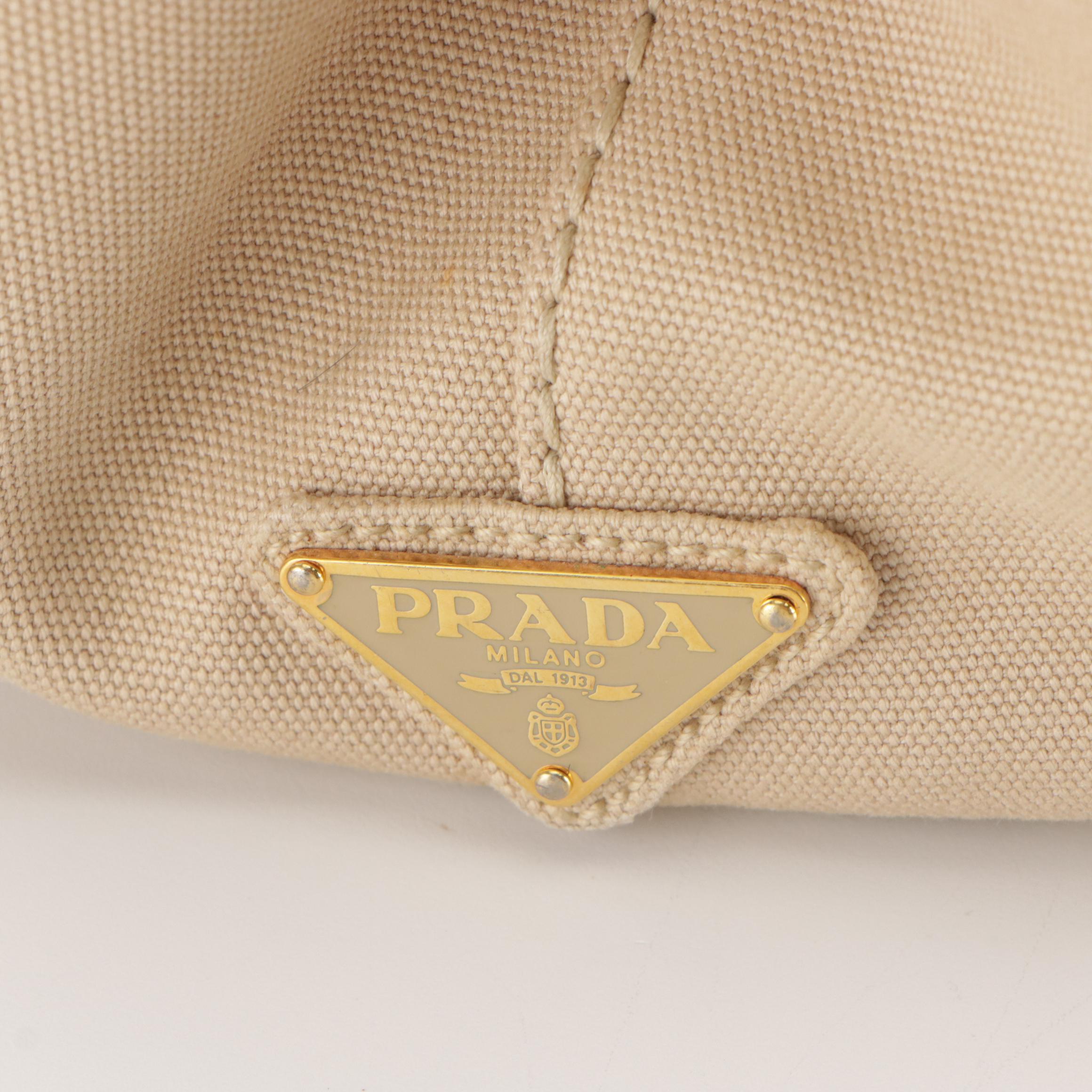 Prada Large Canapa Tote Bag in Beige Canvas