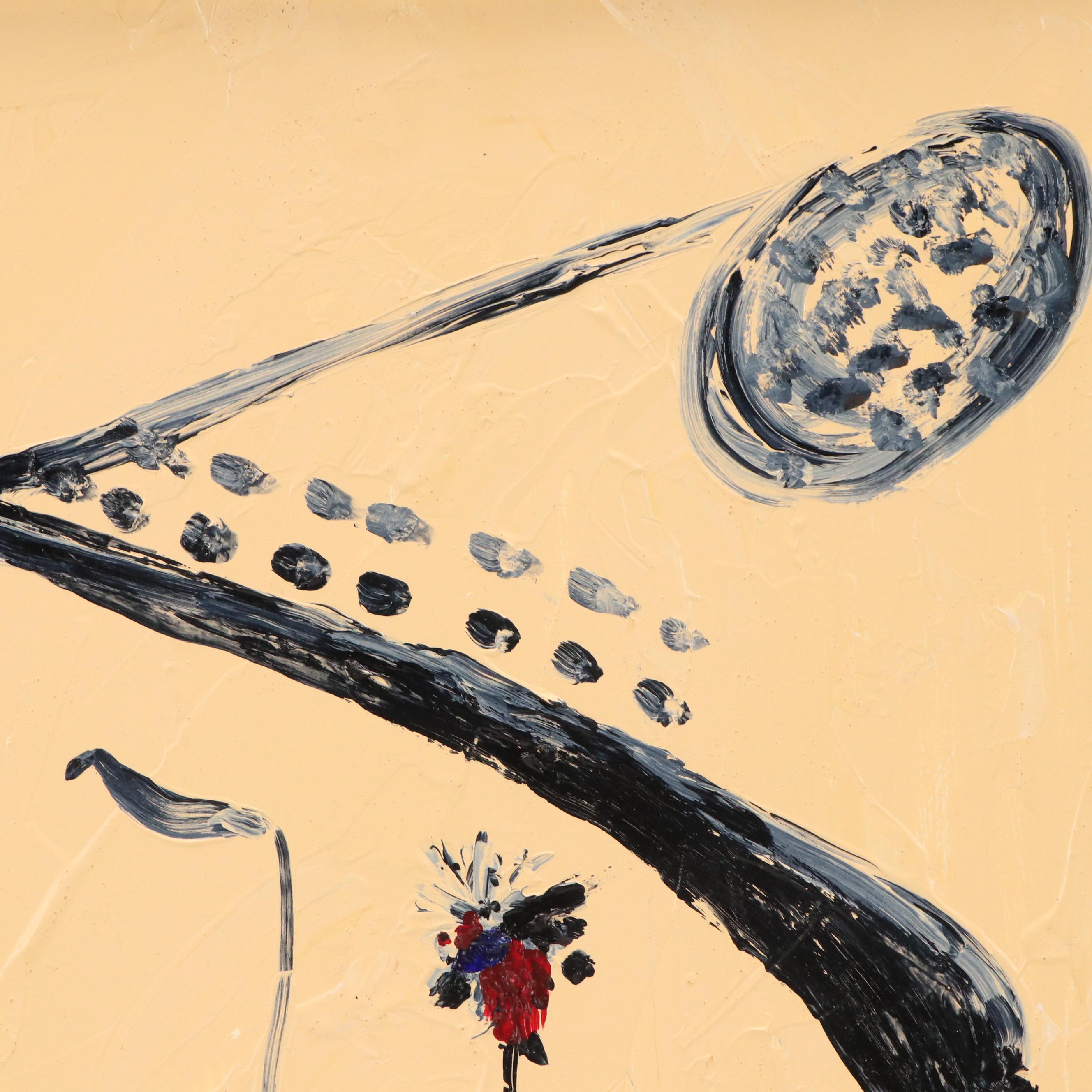 Modernist Style Oil Painting of Whimsical Figure with Hat