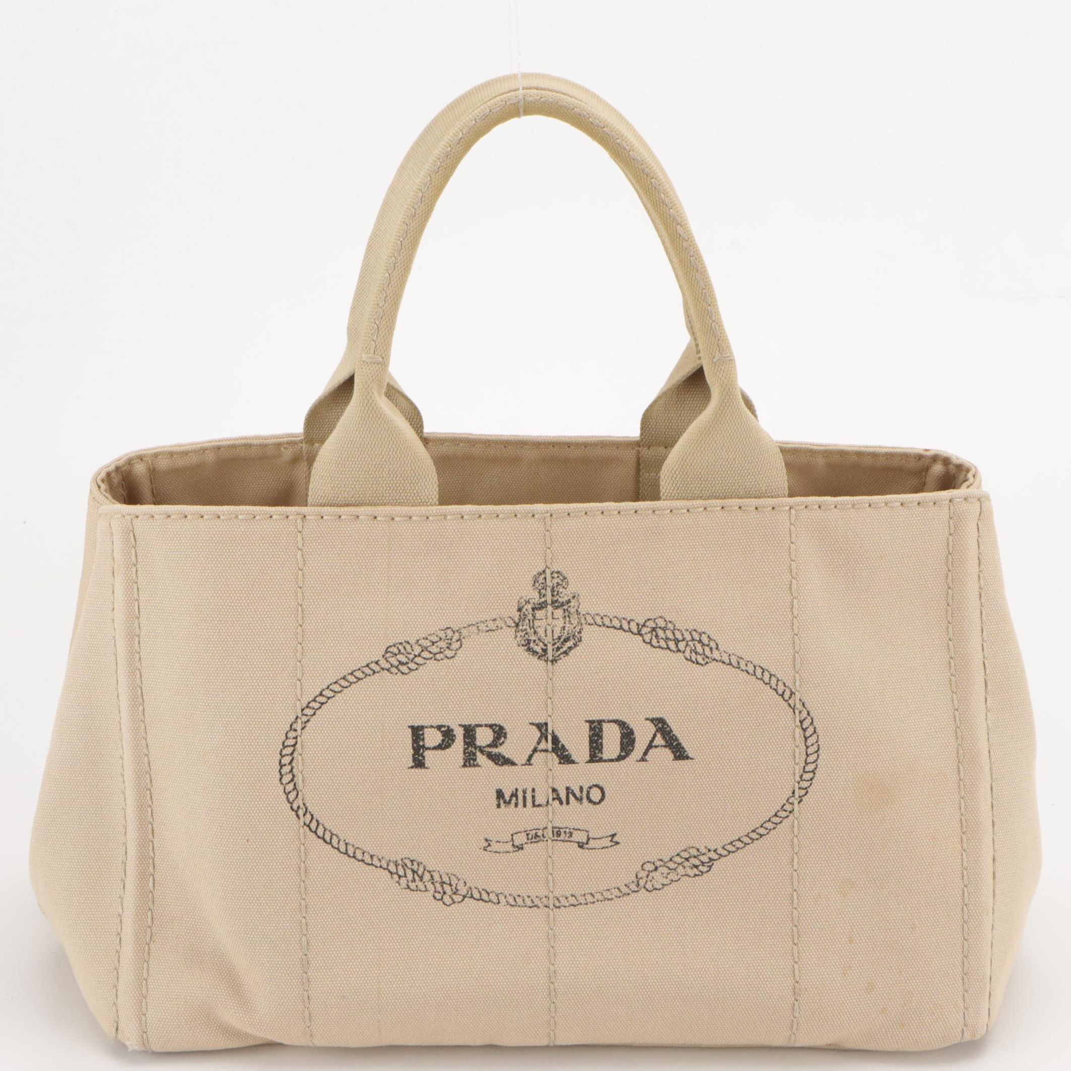 Prada Large Canapa Tote Bag in Beige Canvas