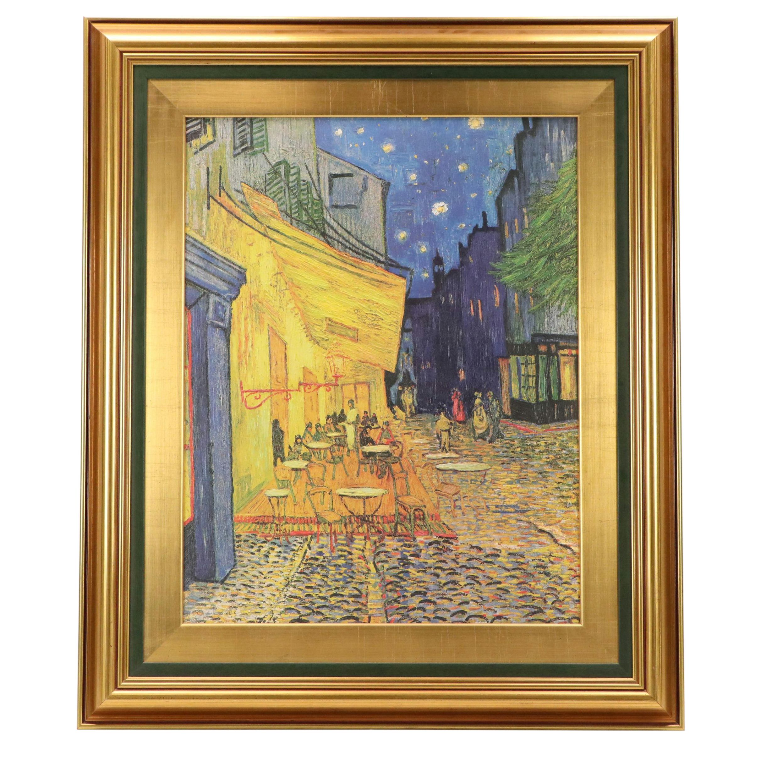 Hand-Painted Offset Lithograph After Van Gogh "The Cafe," 1997