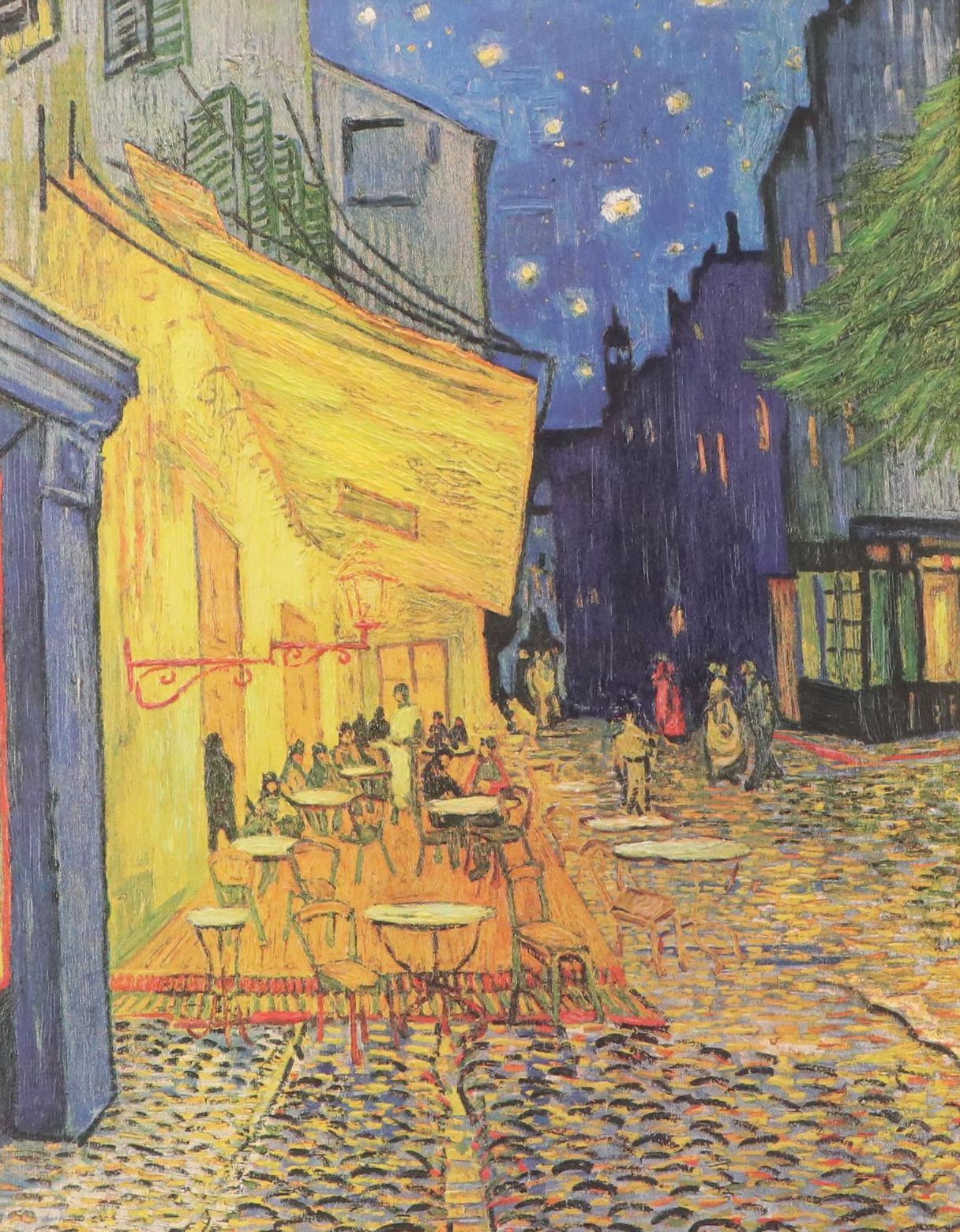 Hand-Painted Offset Lithograph After Van Gogh "The Cafe," 1997
