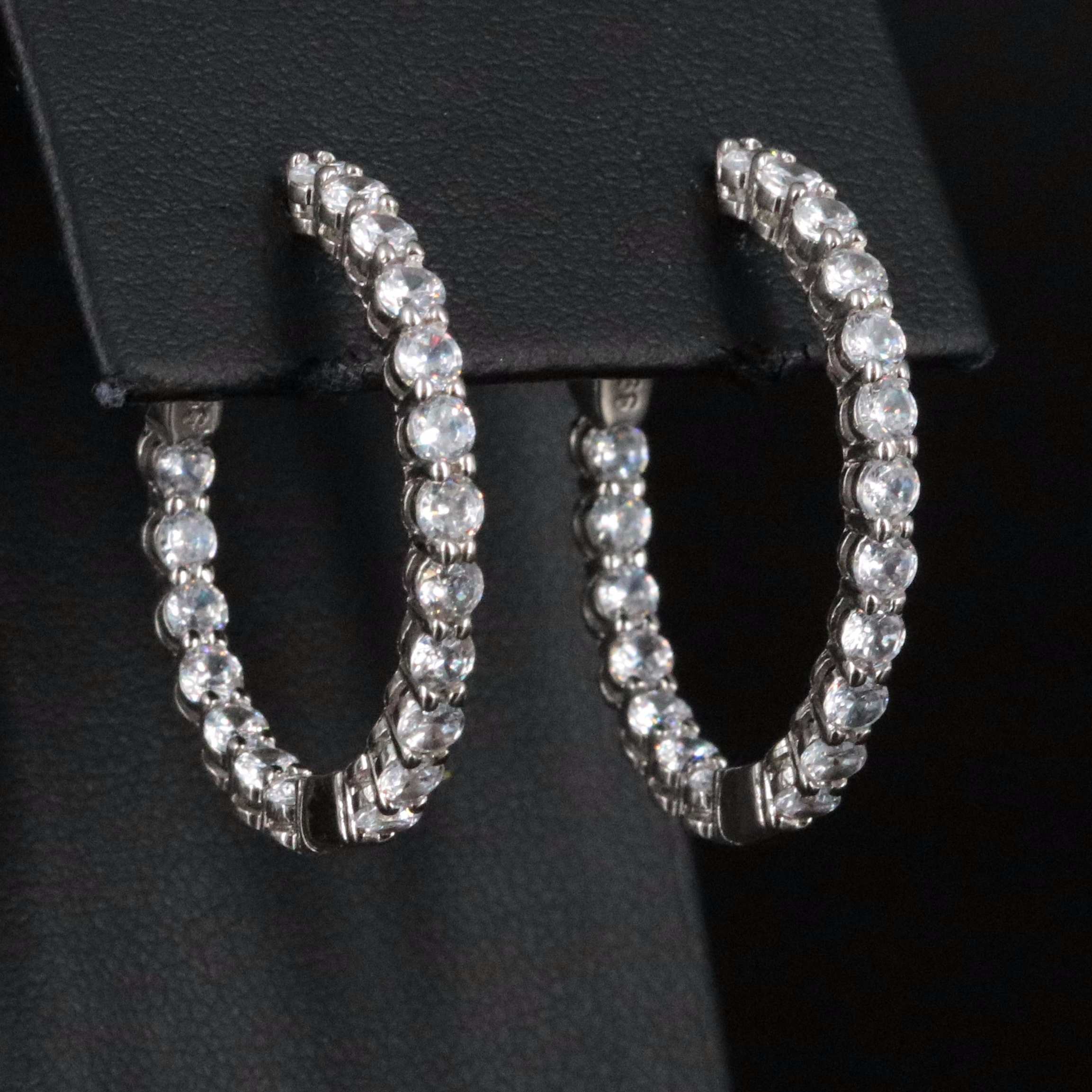 Sterling Inside Out Diamond Hoop Earrings