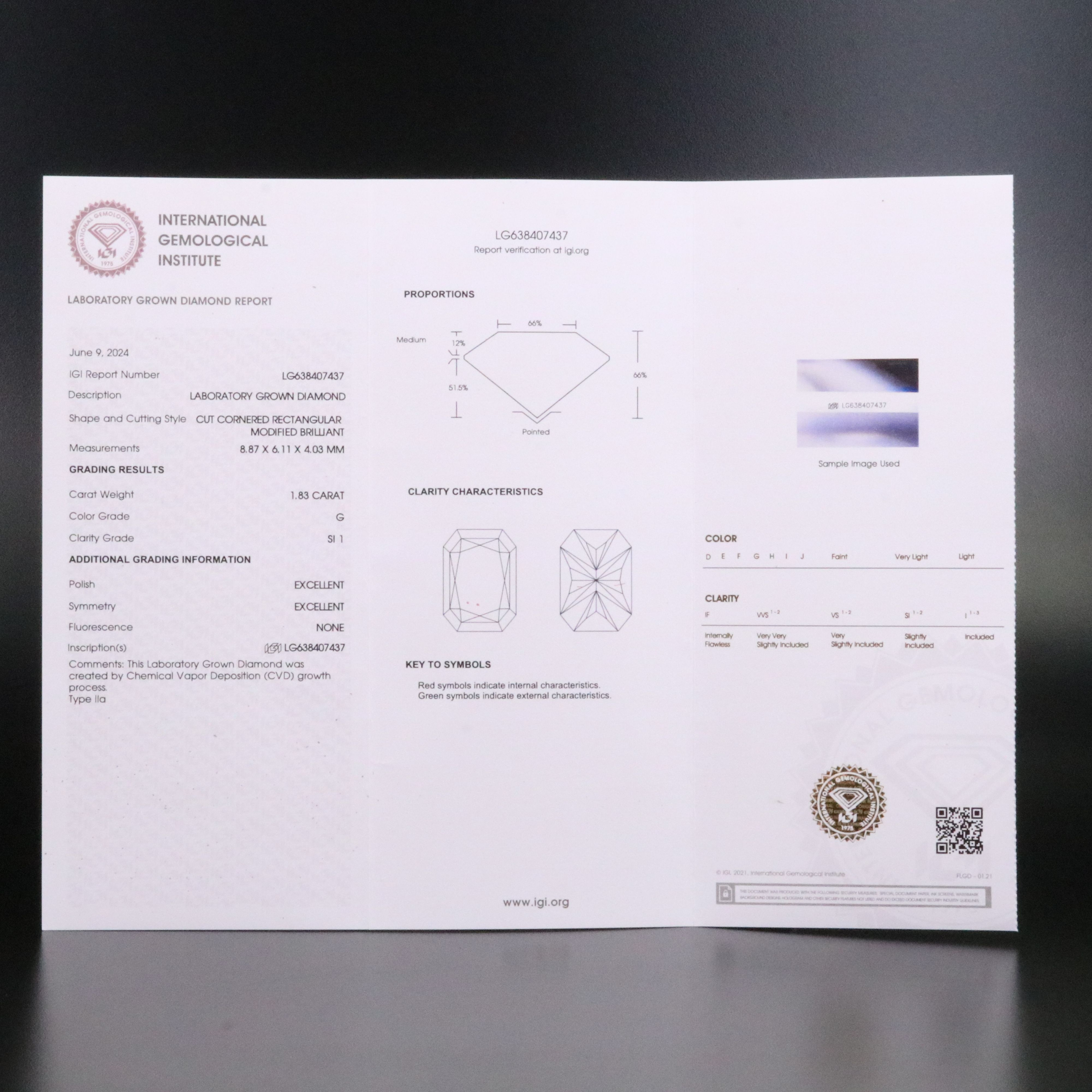 Loose 1.83 CT Lab Grown Diamond with IGI Report
