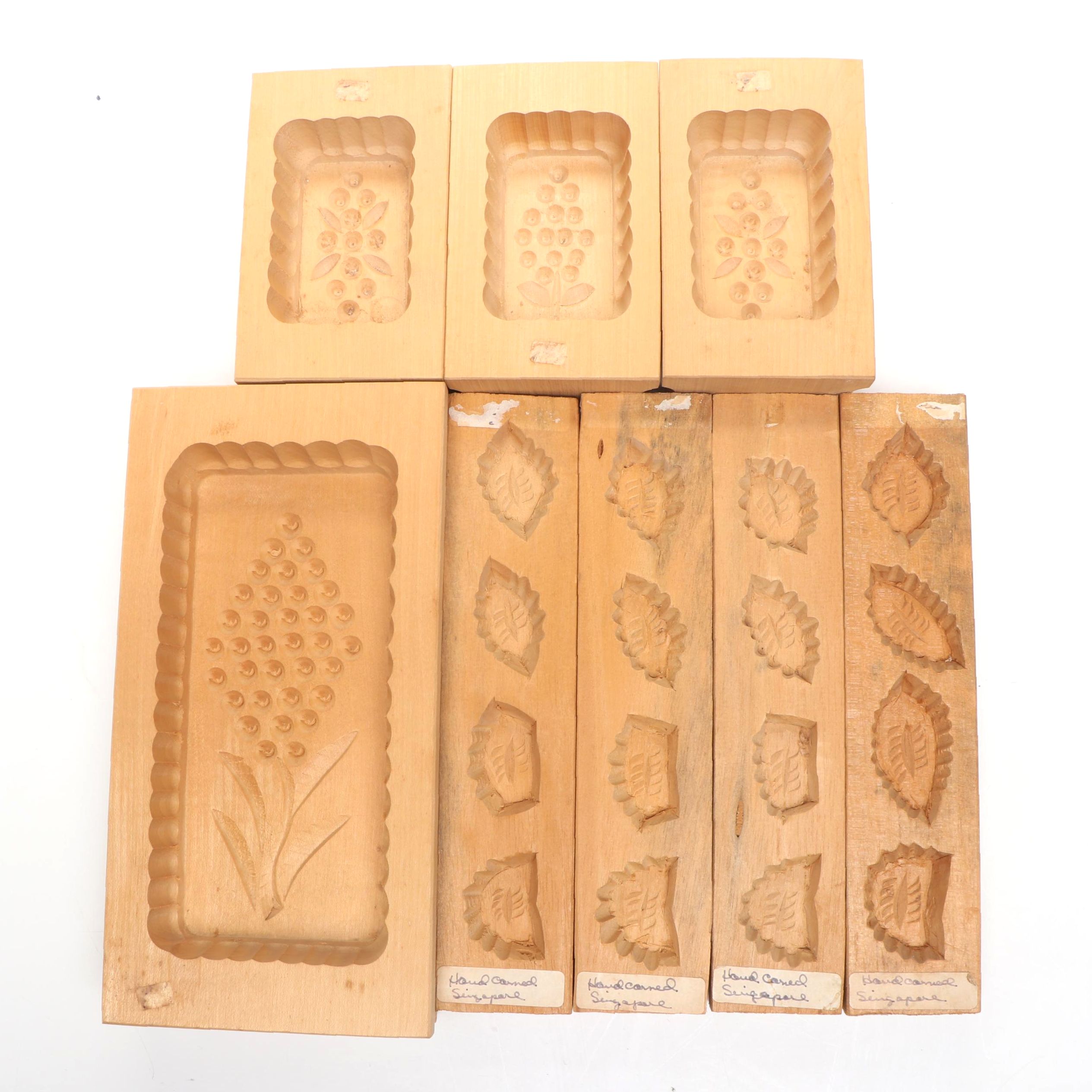 Singaporean Hand-Carved Wood Cookie Molds with Western German Cake Molds