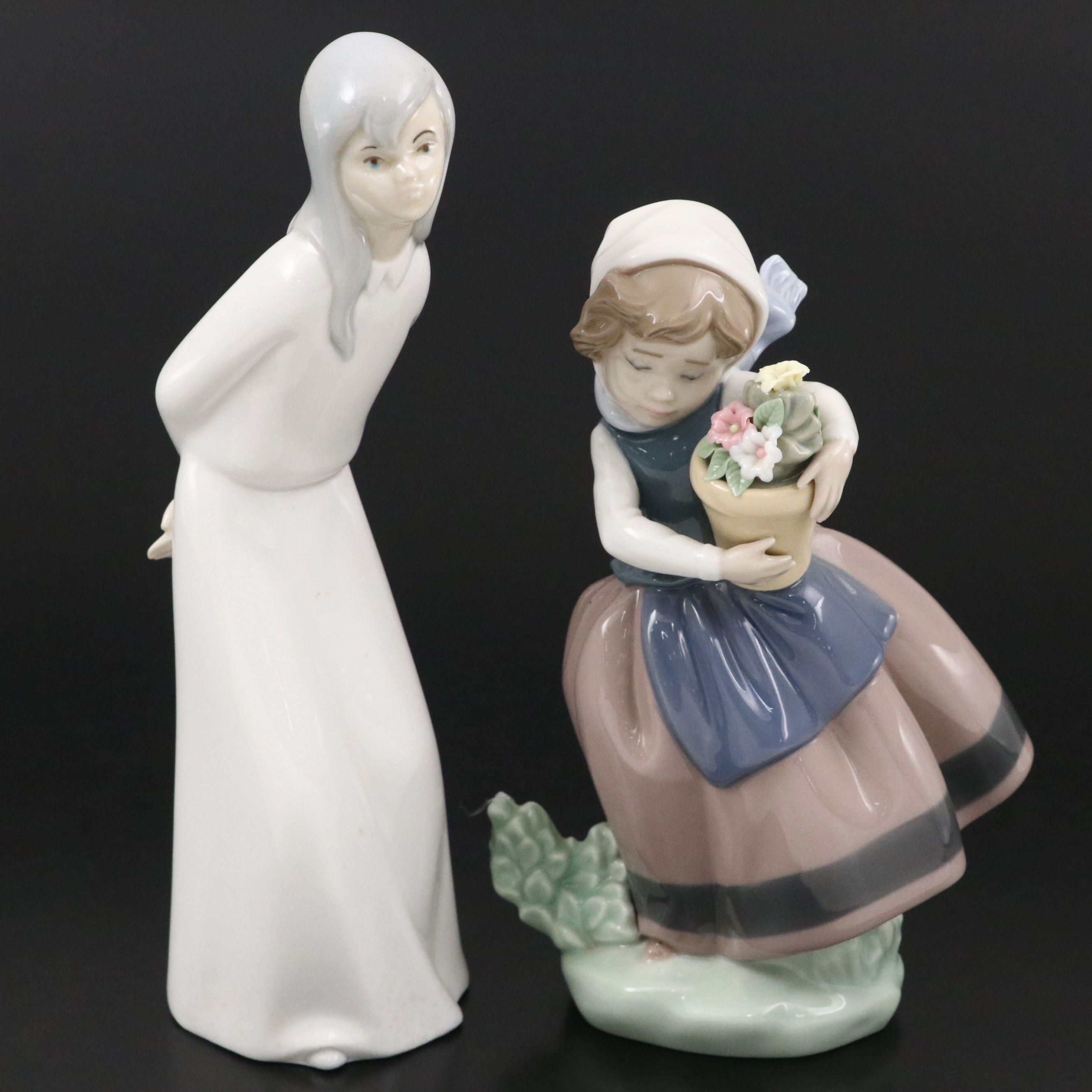 Lladró "Spring is Here" and Miquel Requena "Bowing Girl" Porcelain Figurines