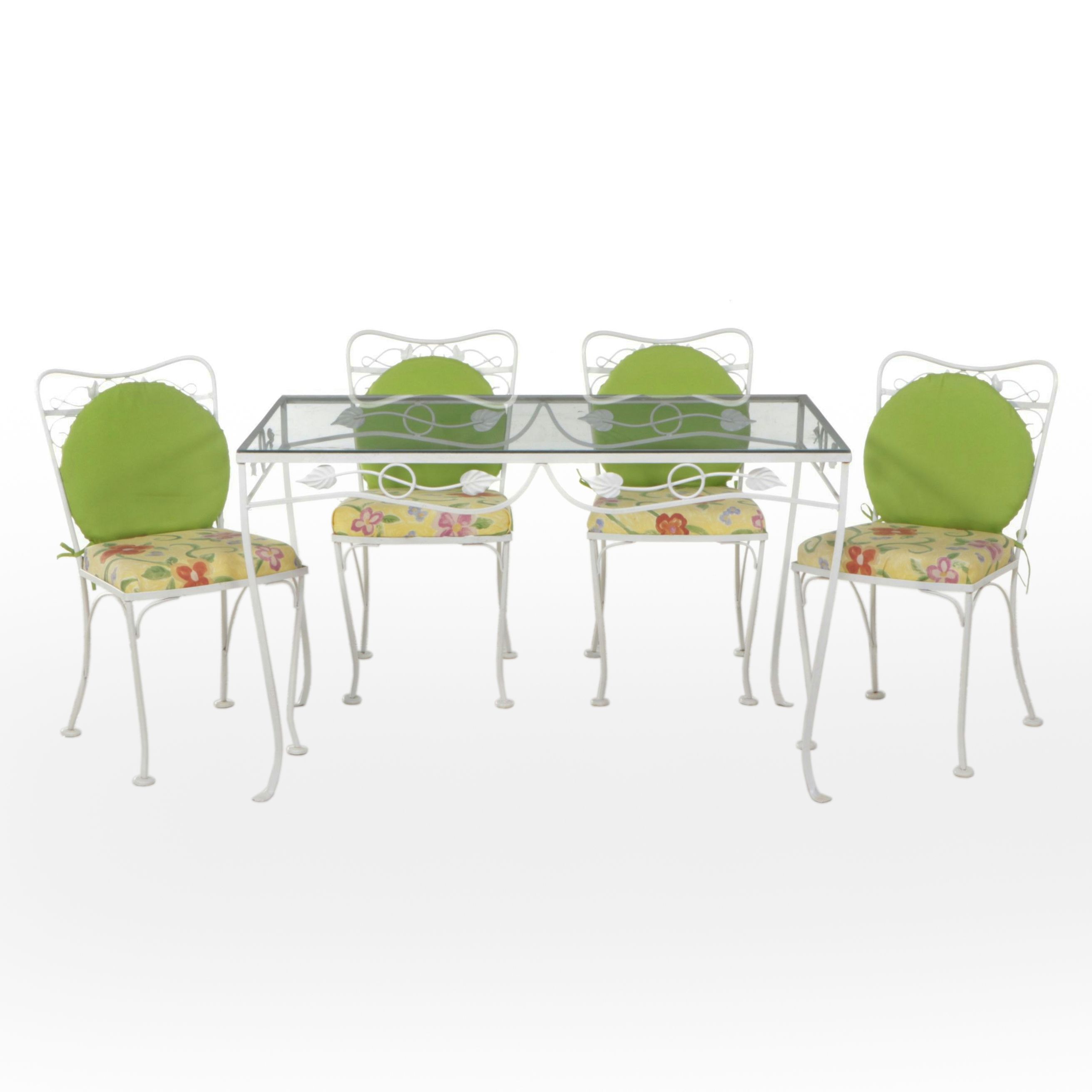 White Painted Wrought Iron Patio Dining Set Plow & Hearth Cushions