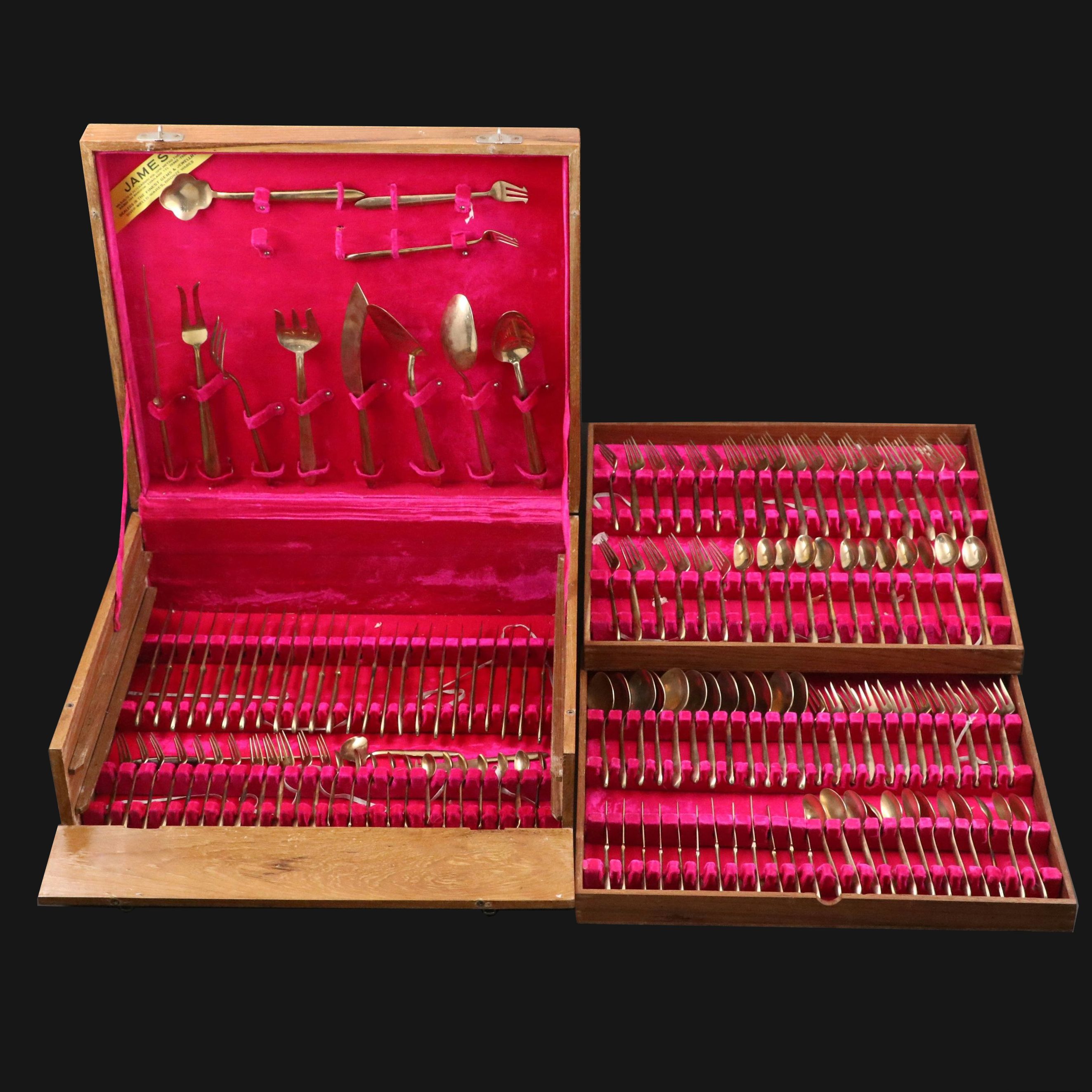 James of Bangkok Thailand Bronze Flatware in Case, Mid-20th Century