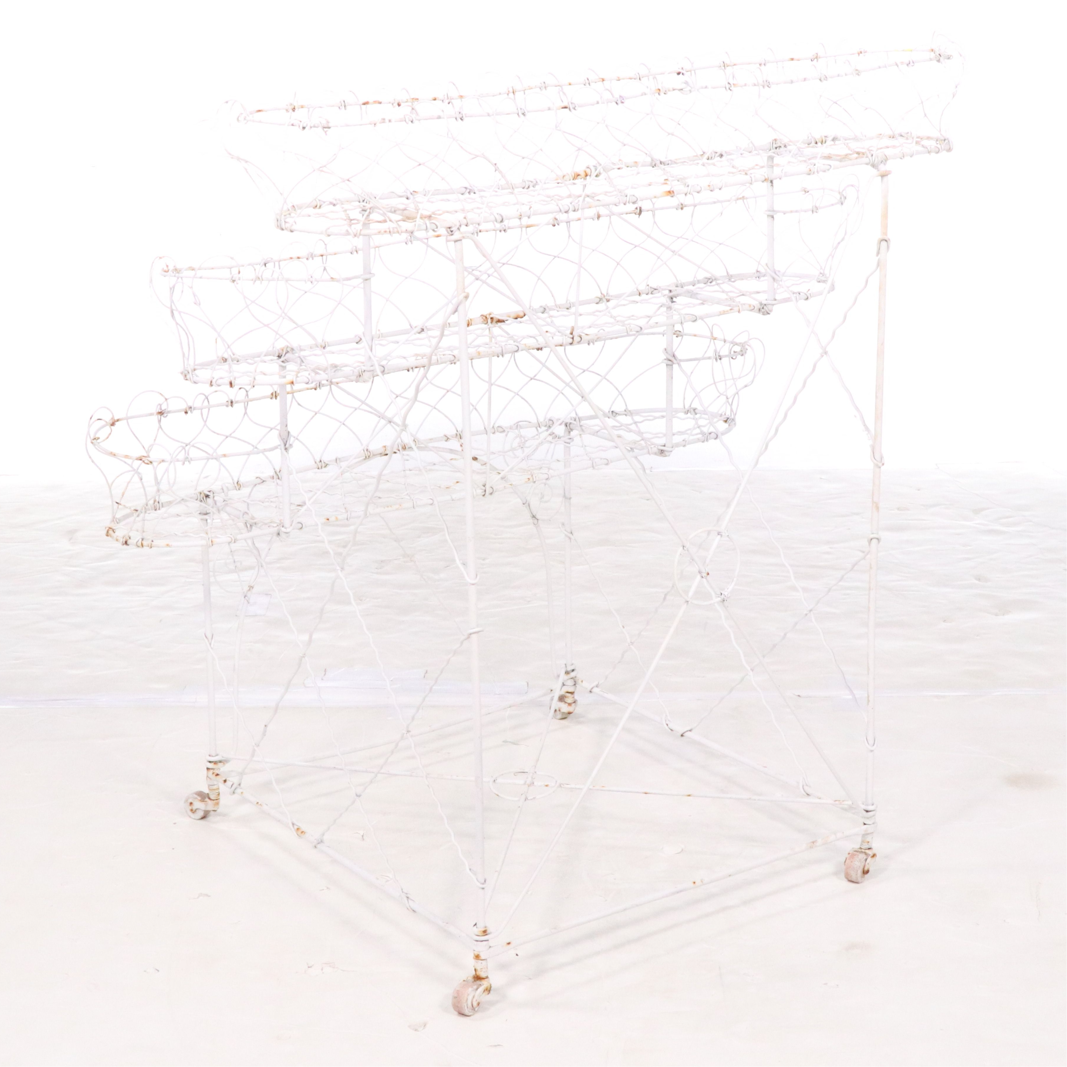 French Wire Style White-Painted Wrought Metal Plant Stand