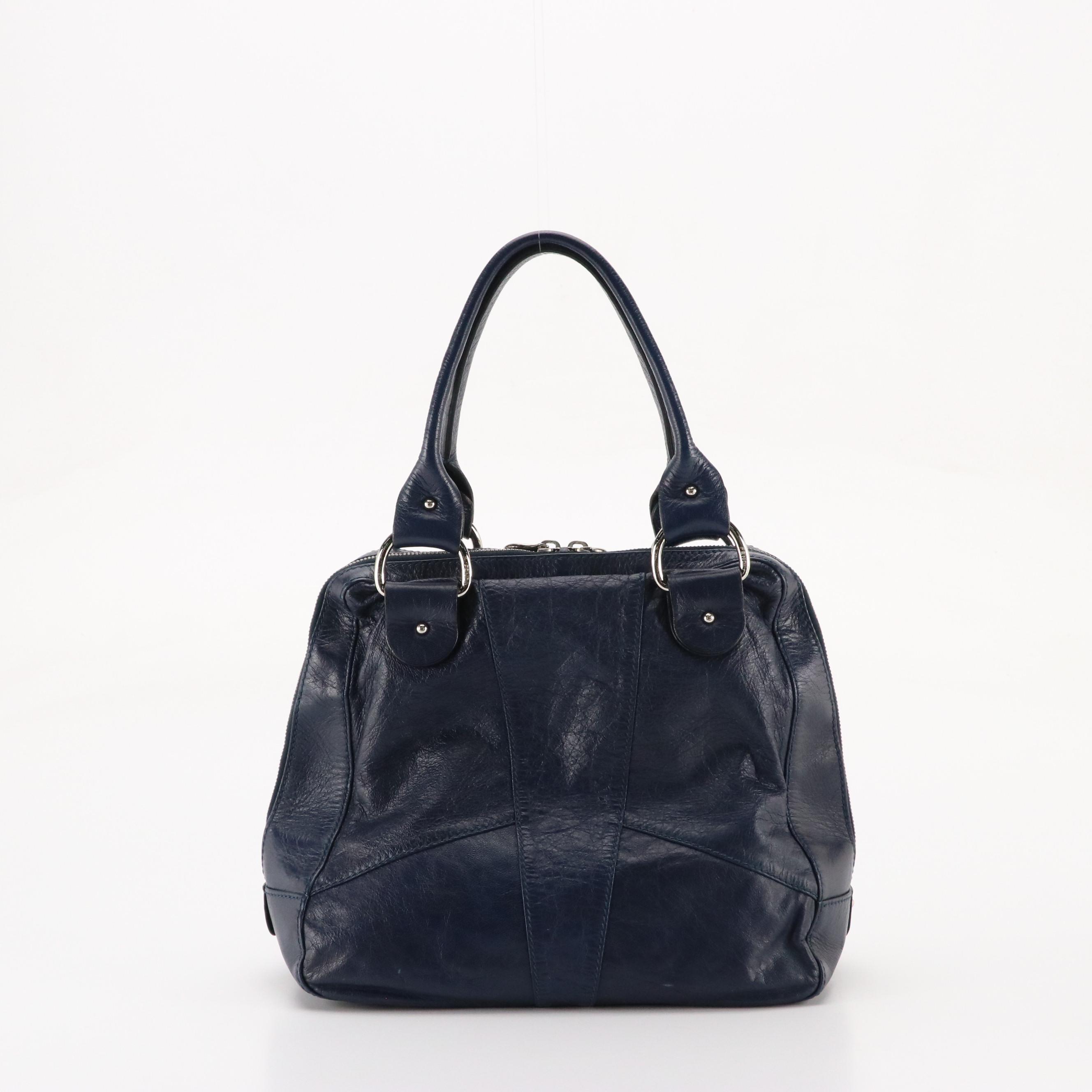 Fendi Double Zip Shoulder Bag in Navy Blue Leather