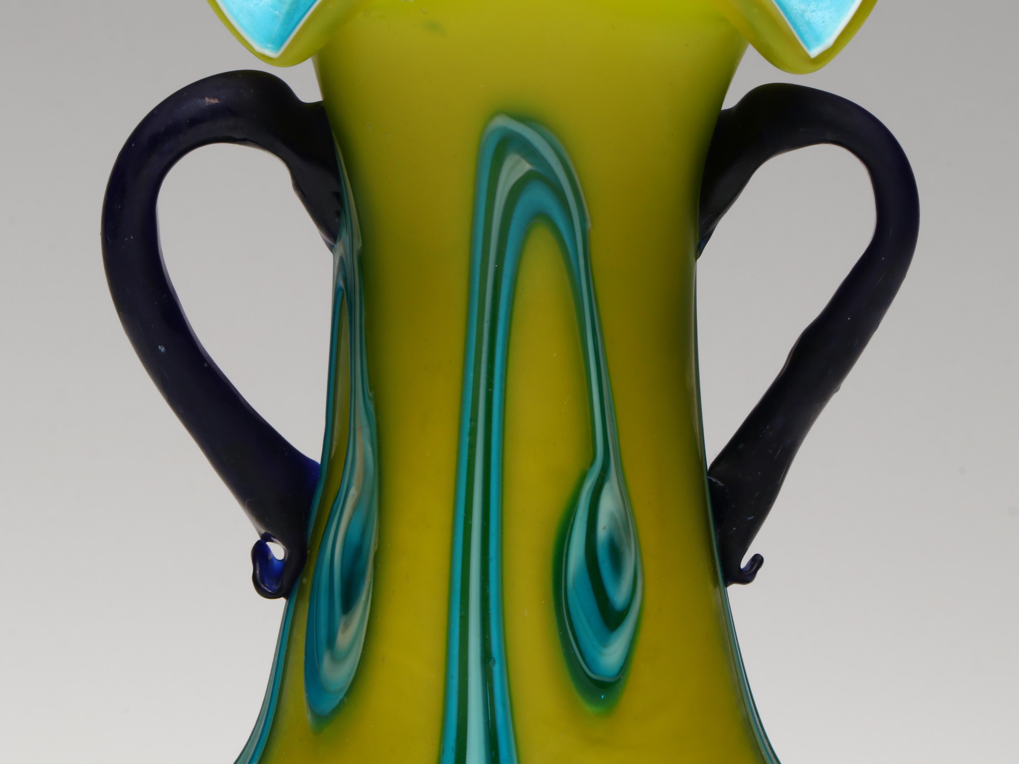 Azerbaijan Yellow Swirled Art Glass Handled Vase