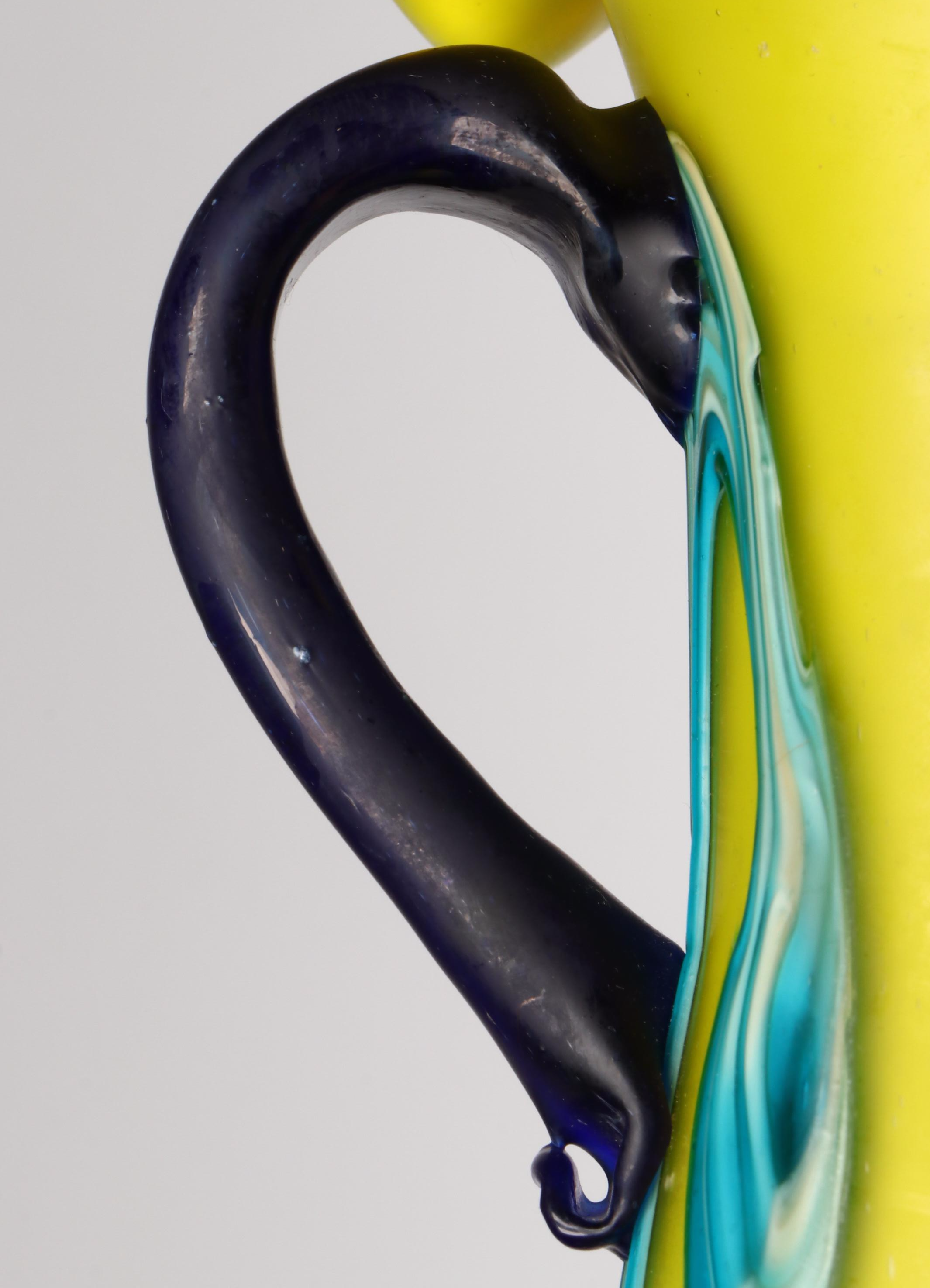 Azerbaijan Yellow Swirled Art Glass Handled Vase