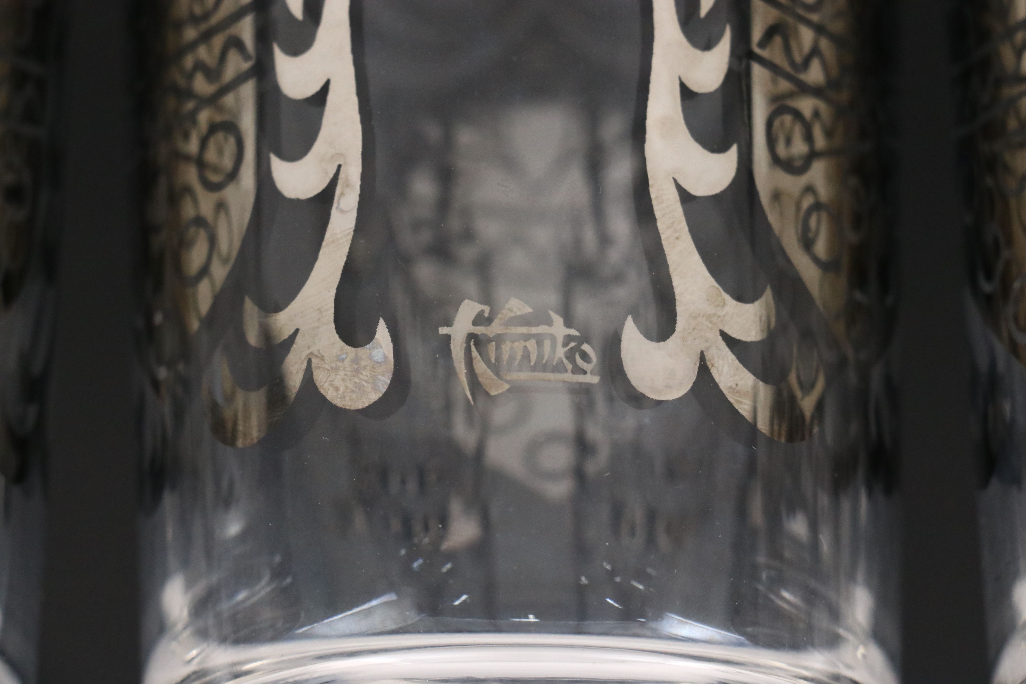 Vintage Kimko Silver Crest Highball Glasses with Chrome Caddy