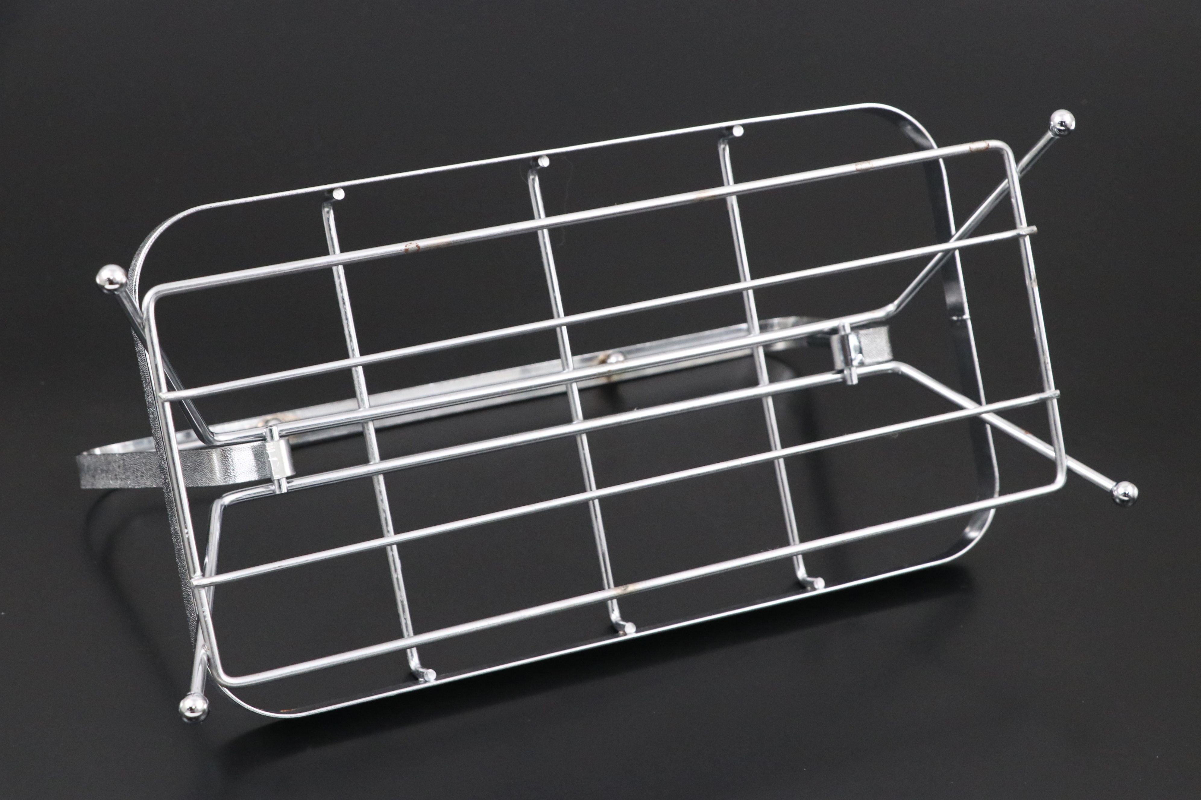 Vintage Kimko Silver Crest Highball Glasses with Chrome Caddy