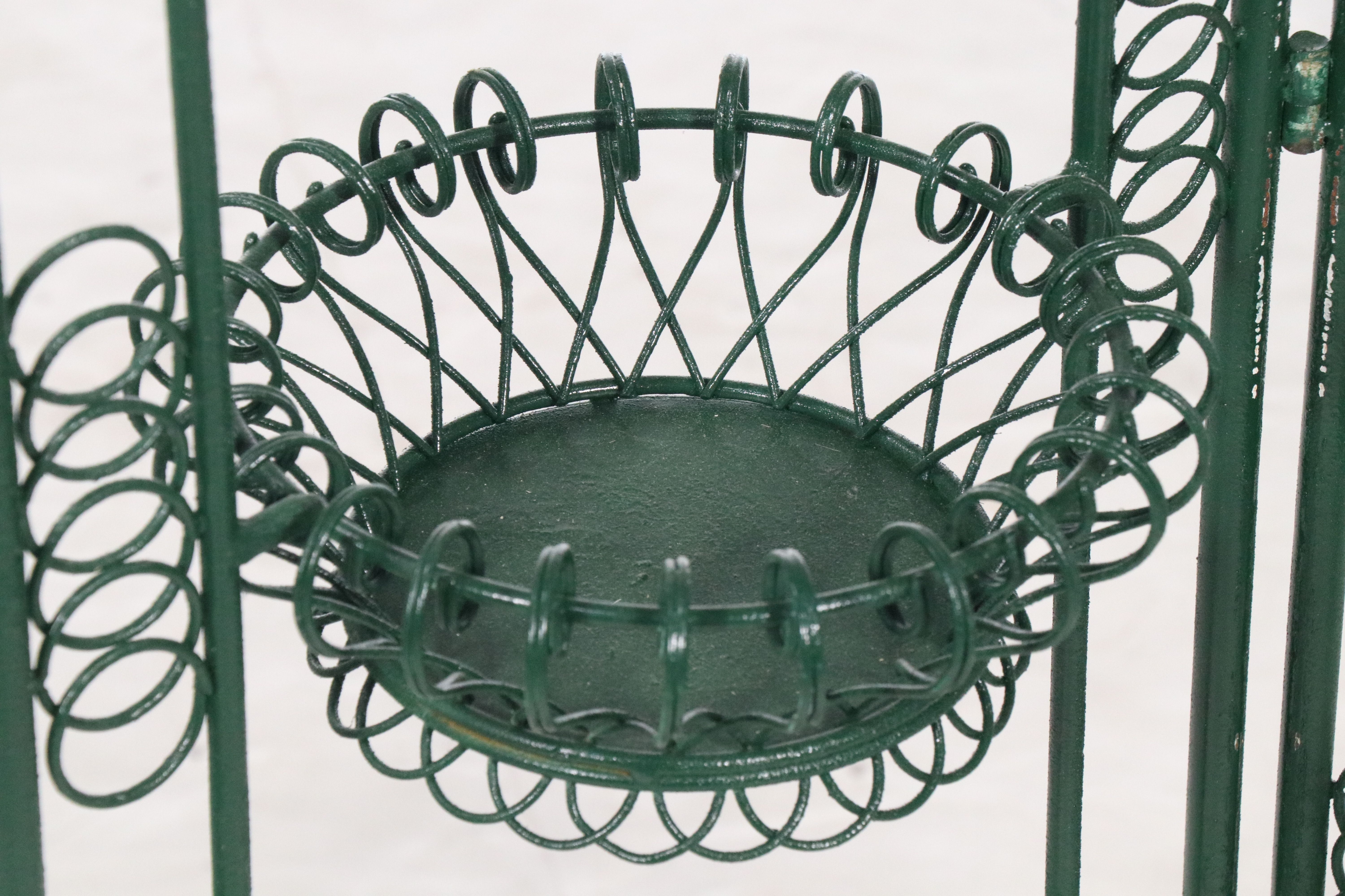 Green-Painted Wrought Metal Three-Panel Plant Stand Screen