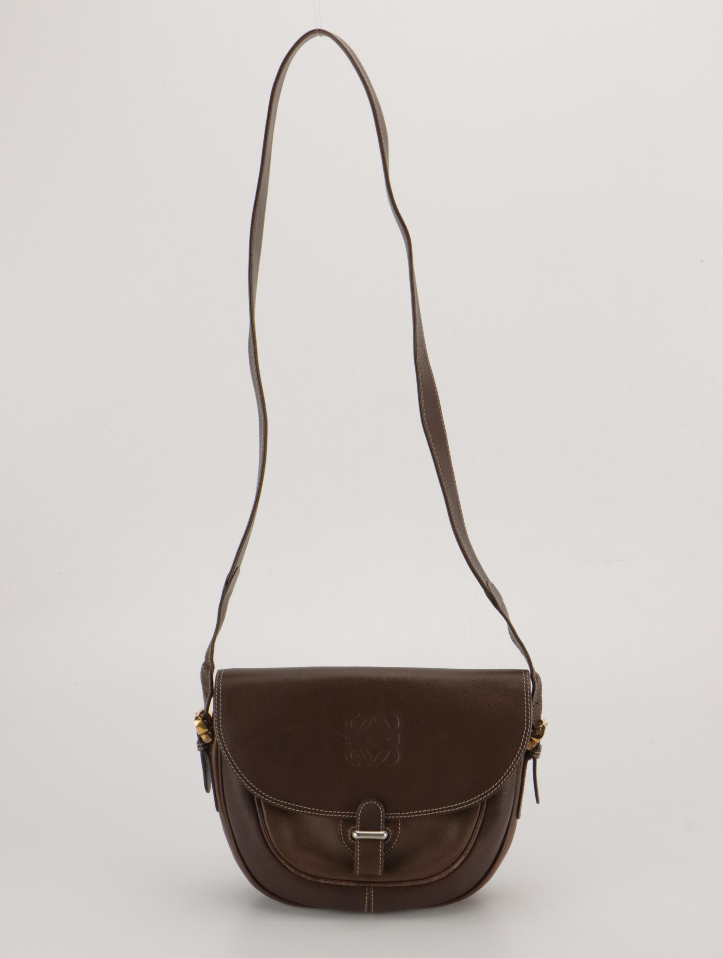 Loewe Vintage Anagram Embossed Crossbody Saddle Bag in Brown Leather, With Box